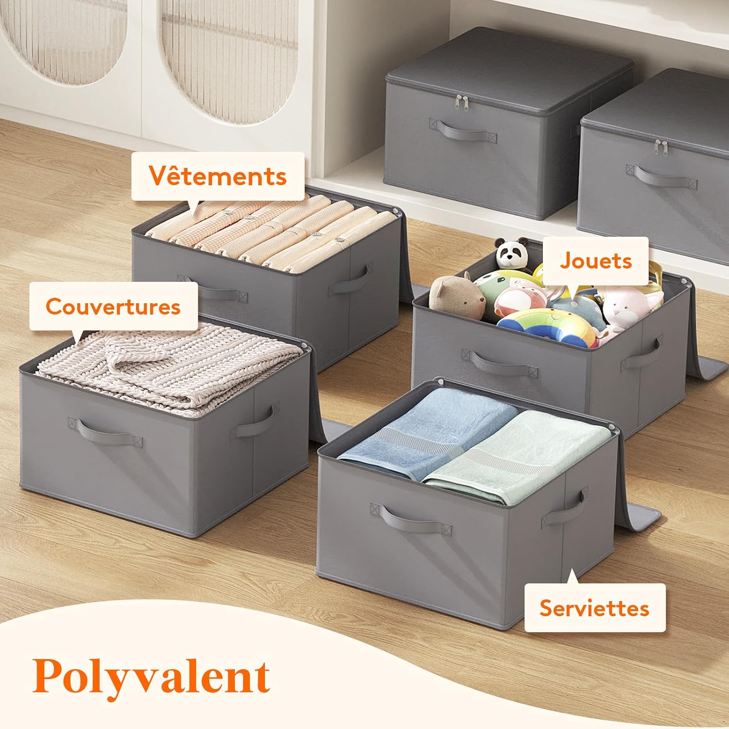 Thumbnail 6 de Lifewit 24300 set van 3 opbergdozen, 40 liter, met rits en stoffen deksel