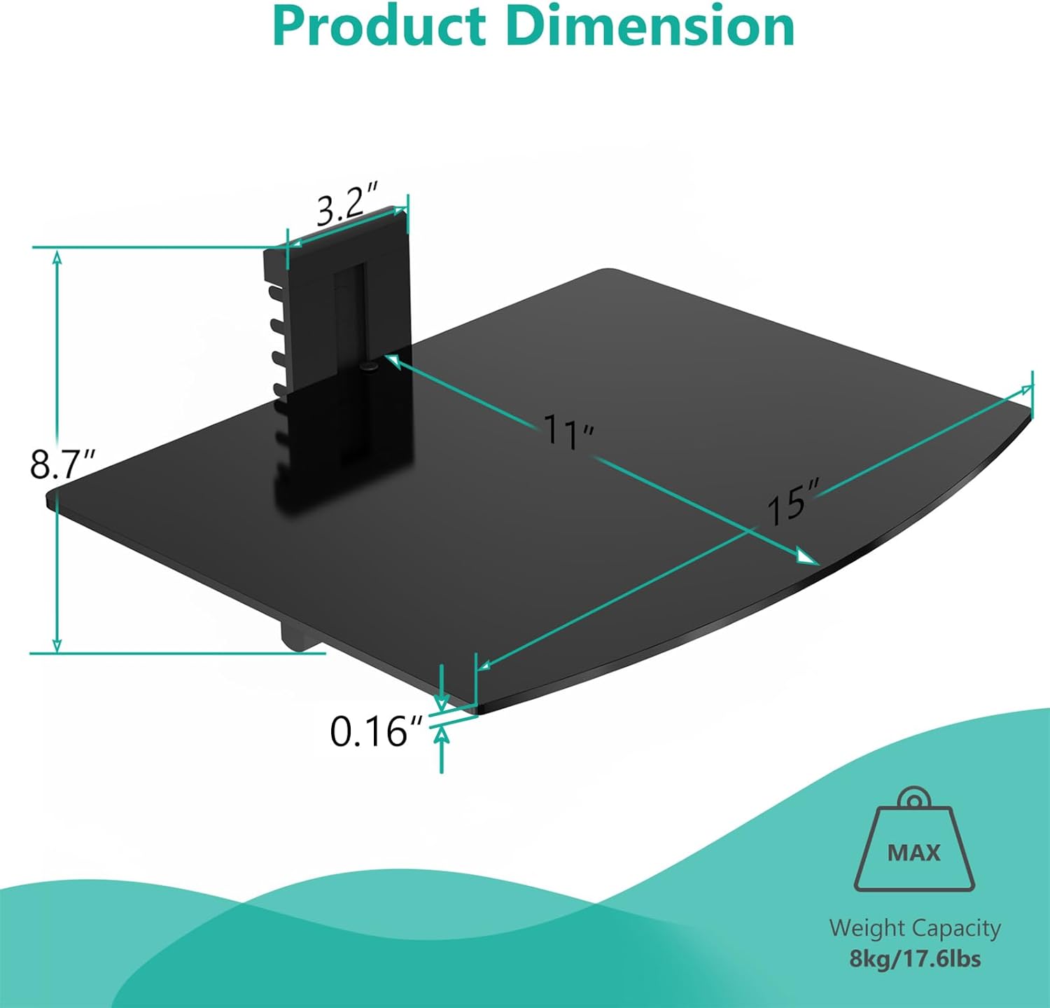 Detalle de WALI Floating Entertainment Center Shelves (CS201B) – 1 Tier, Holds Up to 8 kg, Black