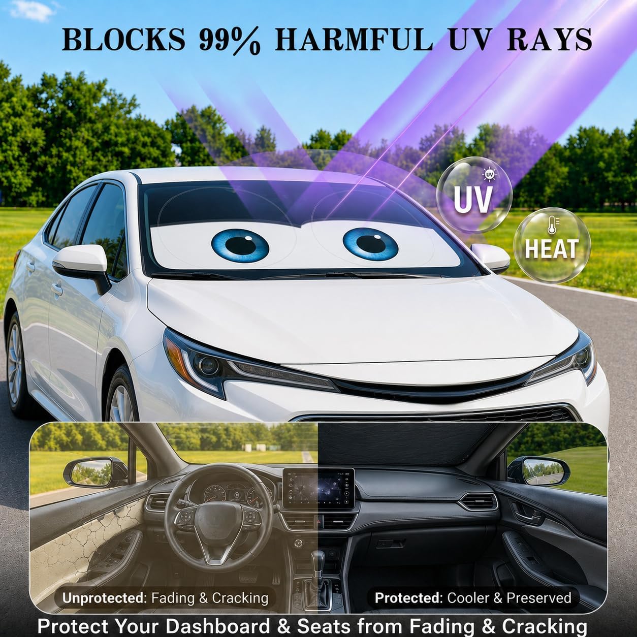 Thumbnail 2 de Car Windshield Sun Shade | Universal Fit, Classic Black Eyes - 59 x 27.5 inches