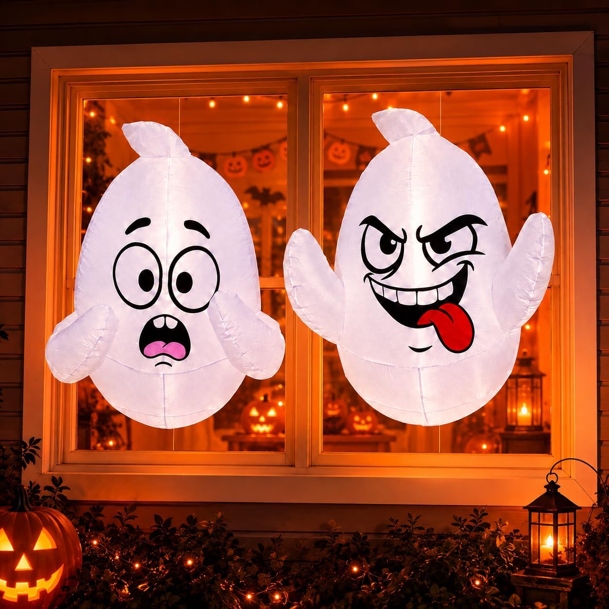 Detalle 2 de LAASOFANI 2-Pack 3.5 ft Halloween Inflatable Window Ghosts with LEDs