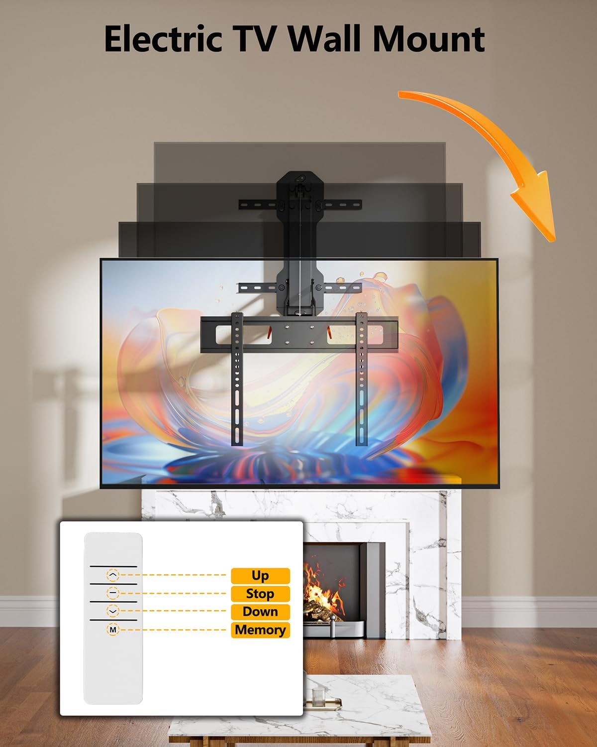 Detalle de FORGING MOUNT Motorized Fireplace TV Mount for 32"-85" Flat & Curved TVs