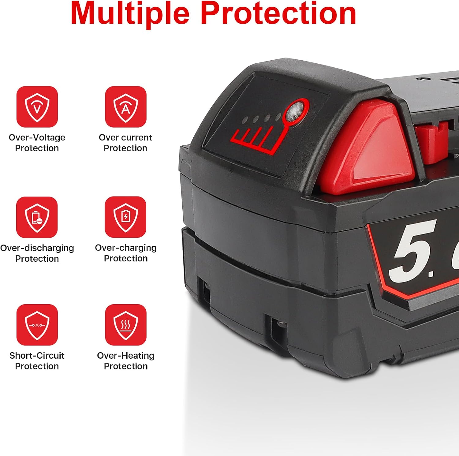 Thumbnail 5 de Powarobor 2 pezzi M18 B5 18V 5,0 Ah batteria di ricambio per Milwaukee M18 High Output 48-11-1850