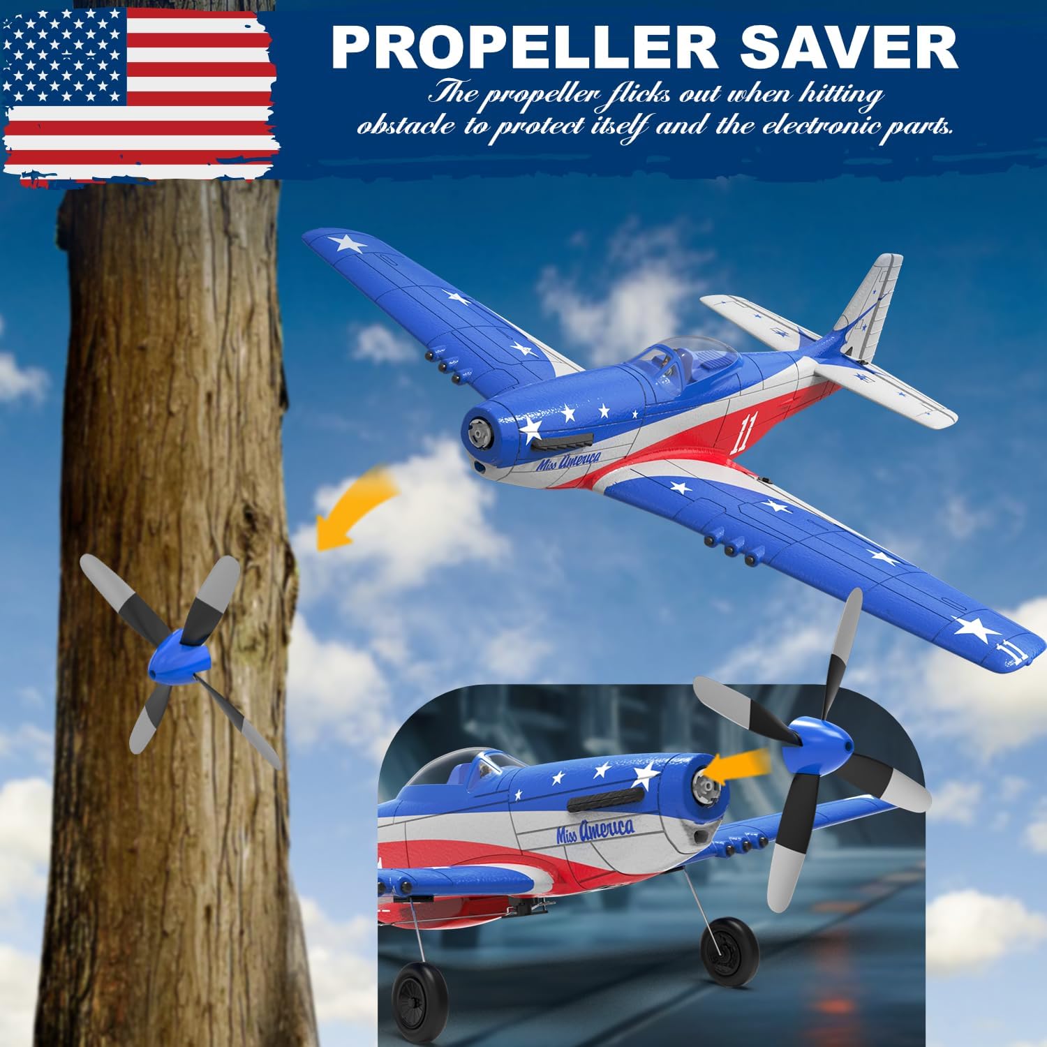Detalle de LEAMBE 4-Channel P51 Mustang RC Plane (Ready to Fly) for Adults — 2.4Ghz Stabilized Aerobatic Glider