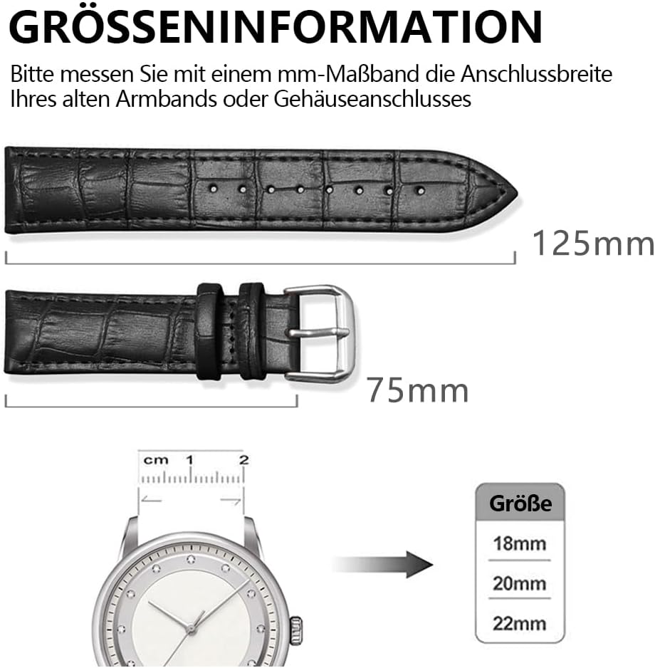 Thumbnail 4 de SZYXMY Krokodilmuster Lederarmband aus Kalbsleder mit Edelstahl-Schließe (Ersatzarmband für 12–24 mm)