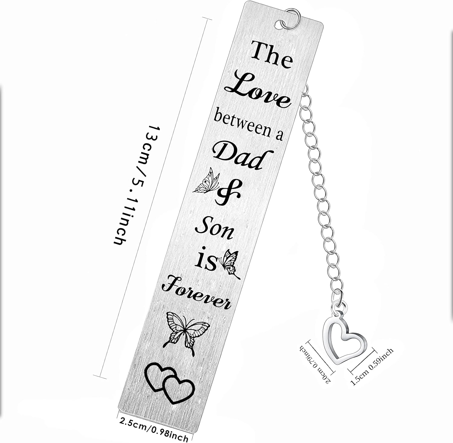 Detalle de Dad and Son bookmark gift in stainless steel: “The love between a dad & Son is forever”