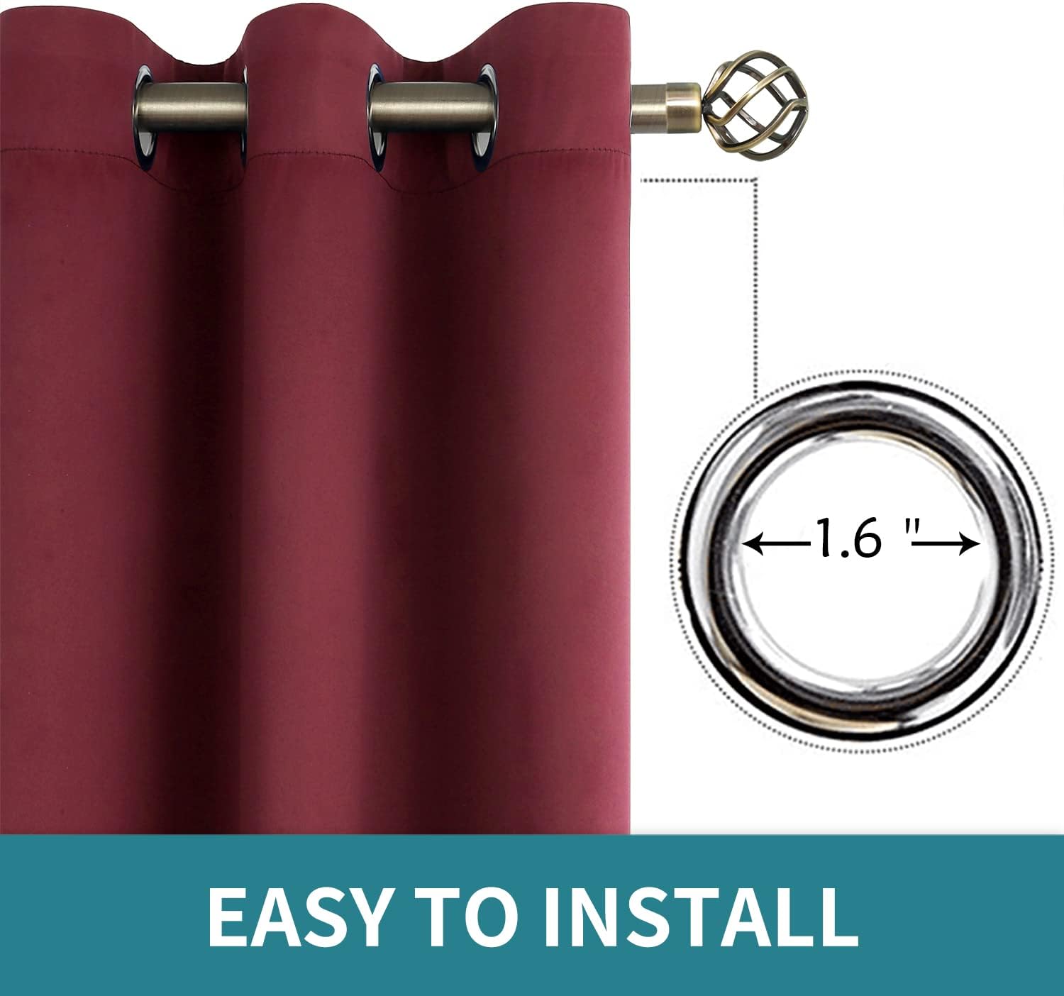 Detalle 1 de BGment 2 Blackout Curtains, Burgundy, 42 x 84 in, Grommet Top, 2 Panels