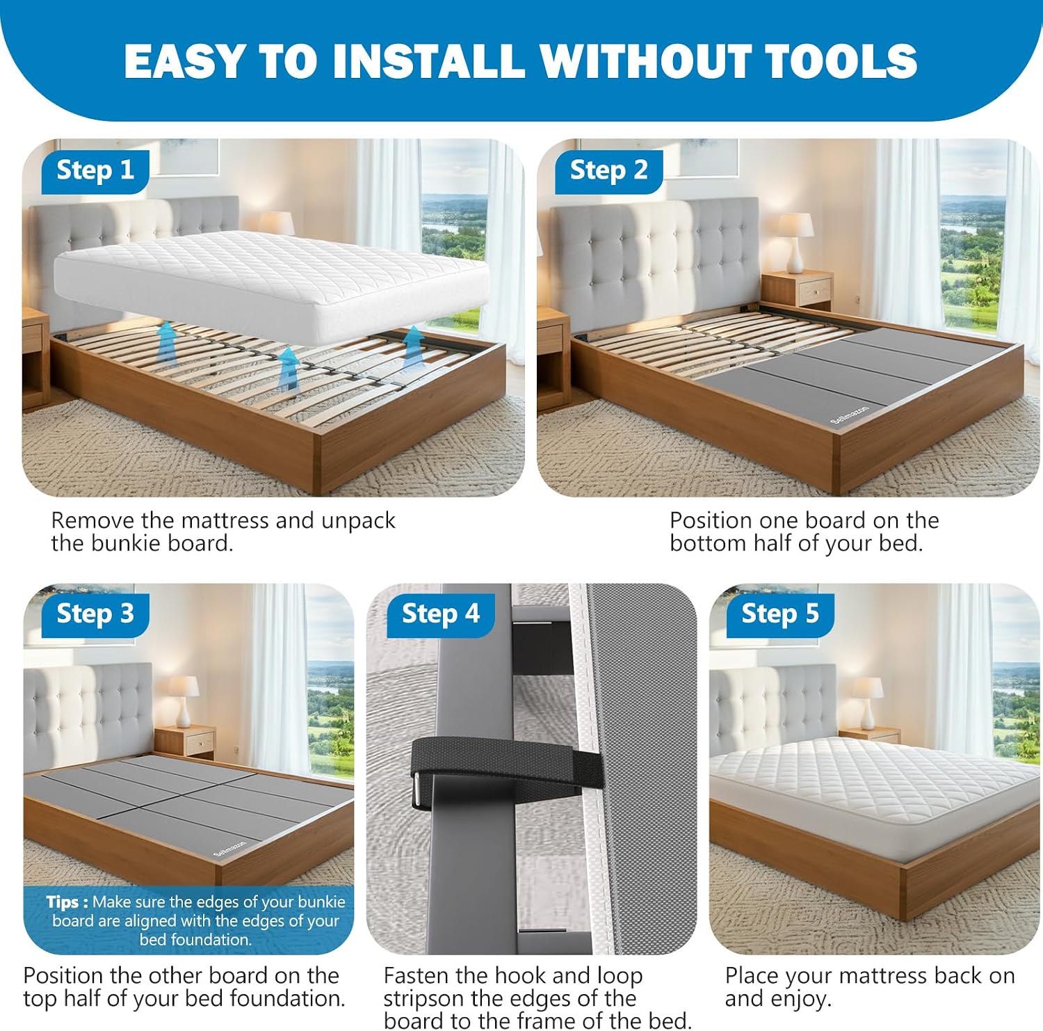 Thumbnail 6 de Sellmazon BKBSM01 King Size Bunkie Board, Foldable 2-Piece Support