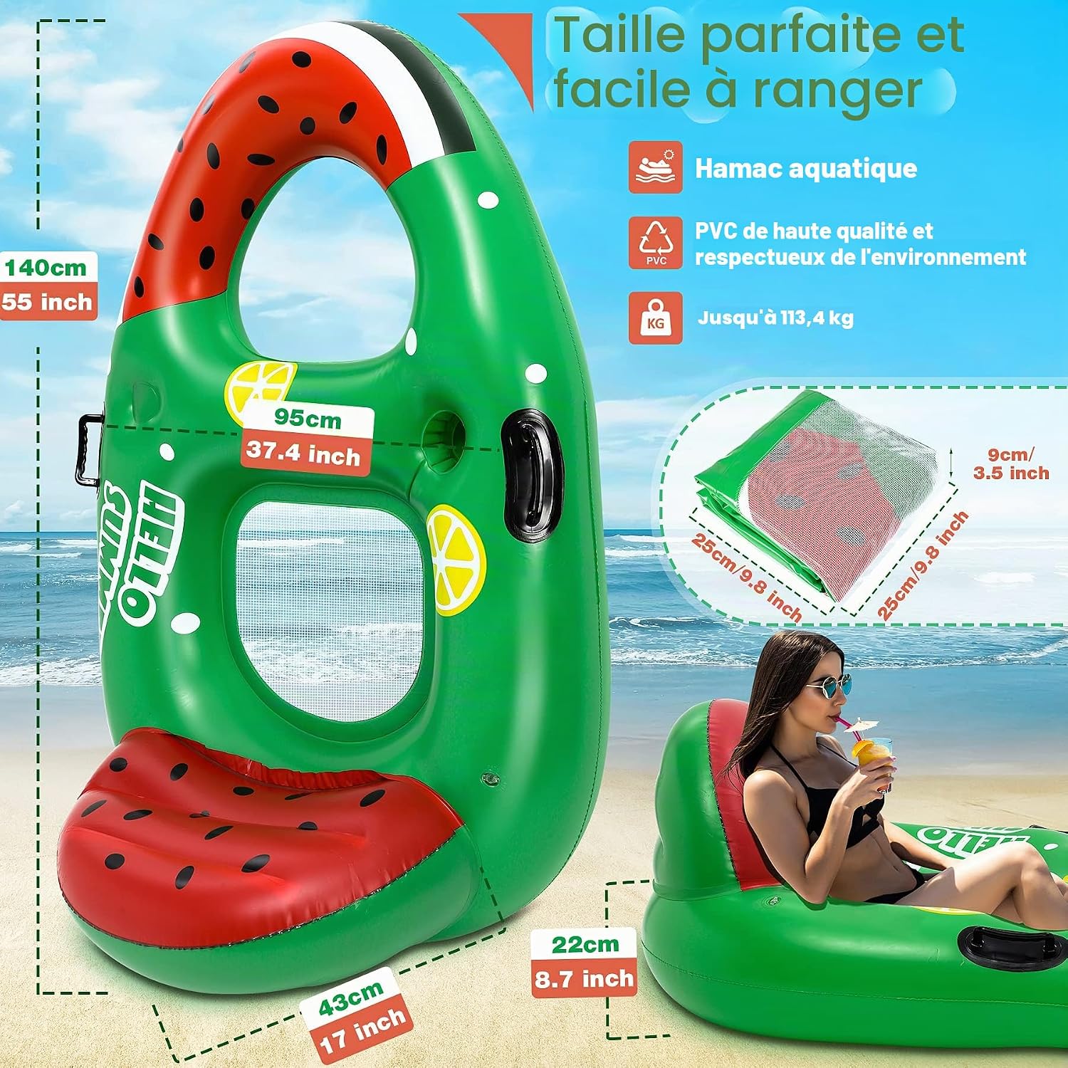 Detalle de Gontence Bouee Piscine: Matelas Gonflable Ergonomique avec Hamac et Repose-Pieds