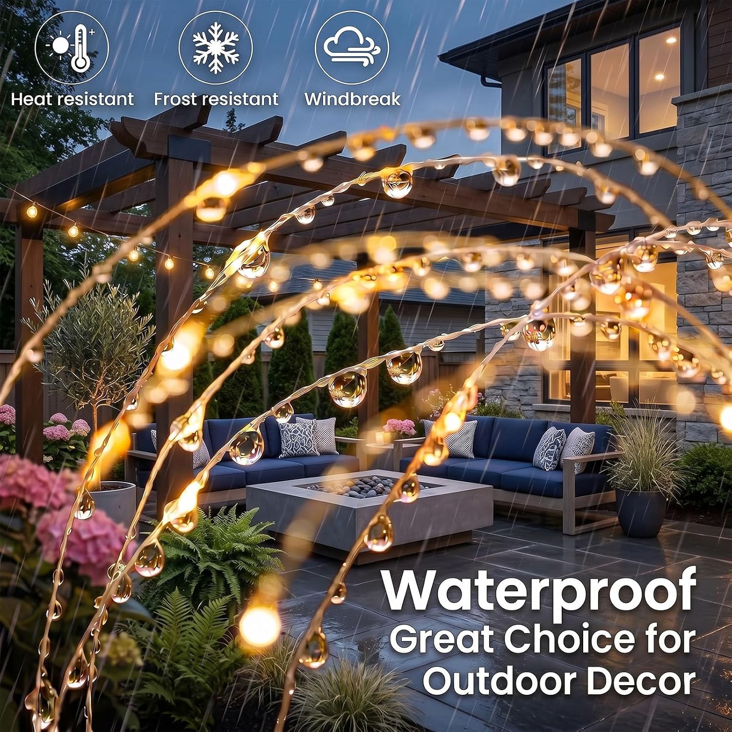 Detalle 2 de Yowin Firework Solar Lights Outdoor Garden 4 Pack – 120 LED Dandelion Copper Wire Stake Lights