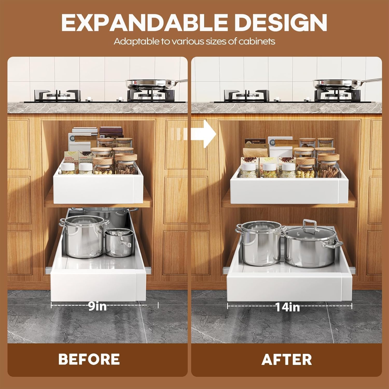 Detalle 2 de Seinloes 4 Pack Expandable Pull Out Cabinet Organizer