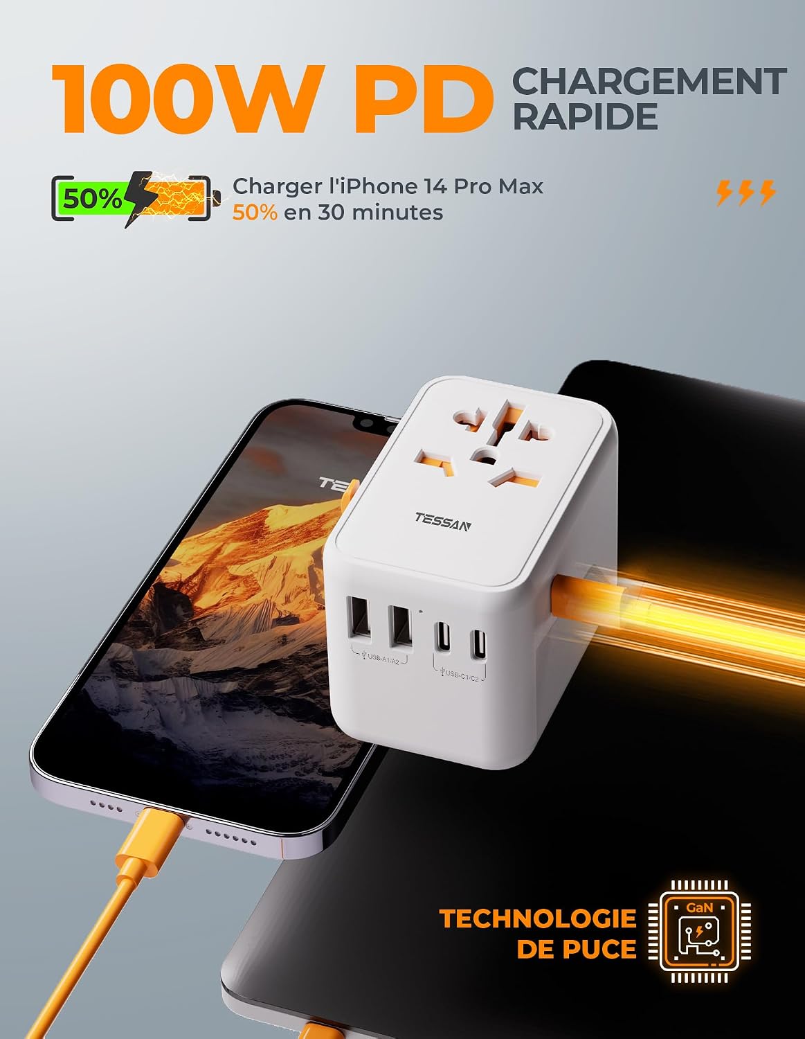 Thumbnail 1 de TESSAN GaN Adaptateur universel 100W 🔌