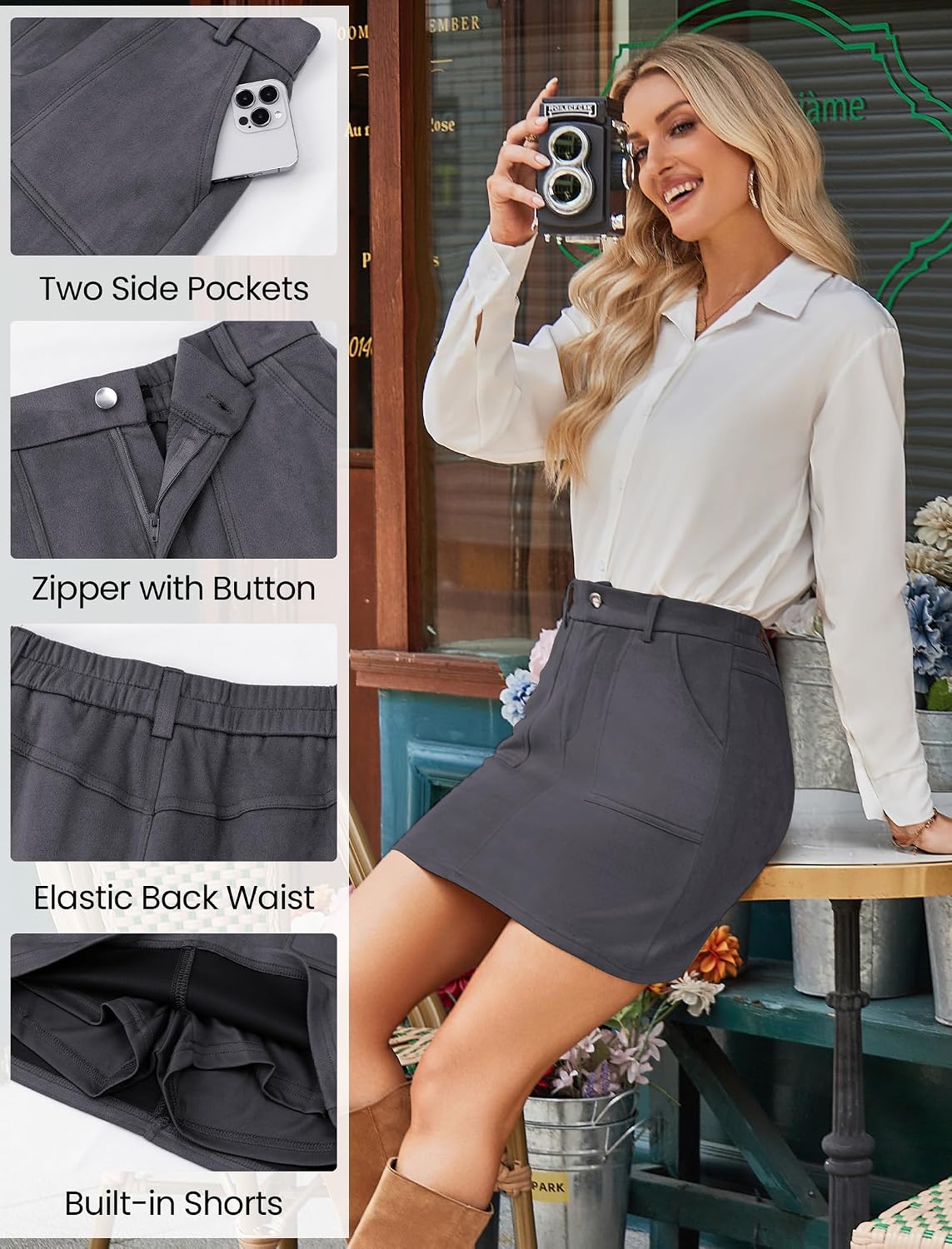 Detalle de HUSKARY Faux Suede Mini Skirt