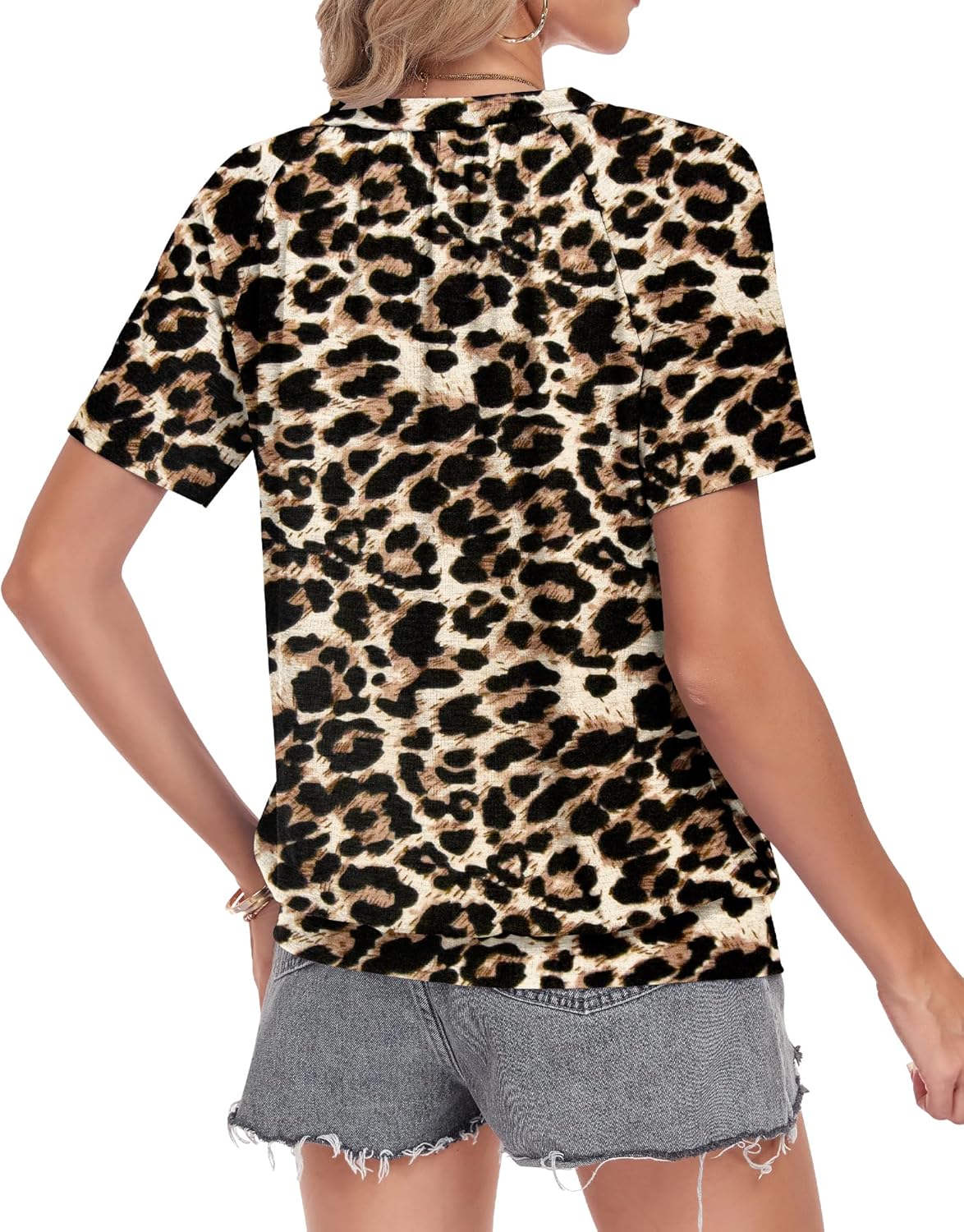 Thumbnail 3 de WNEEDU Damen Basic T-Shirt mit V-Ausschnitt – Sommer-Top, lockeres Frontmieder, Kurzarm
