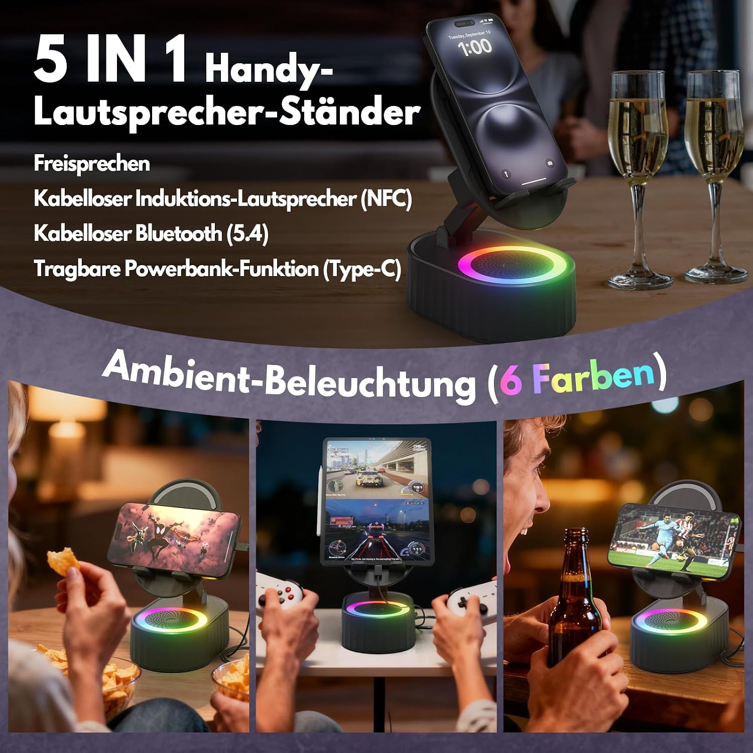 Thumbnail 1 de Bluetooth Lautsprecher mit Handyständer 4–13 Zoll