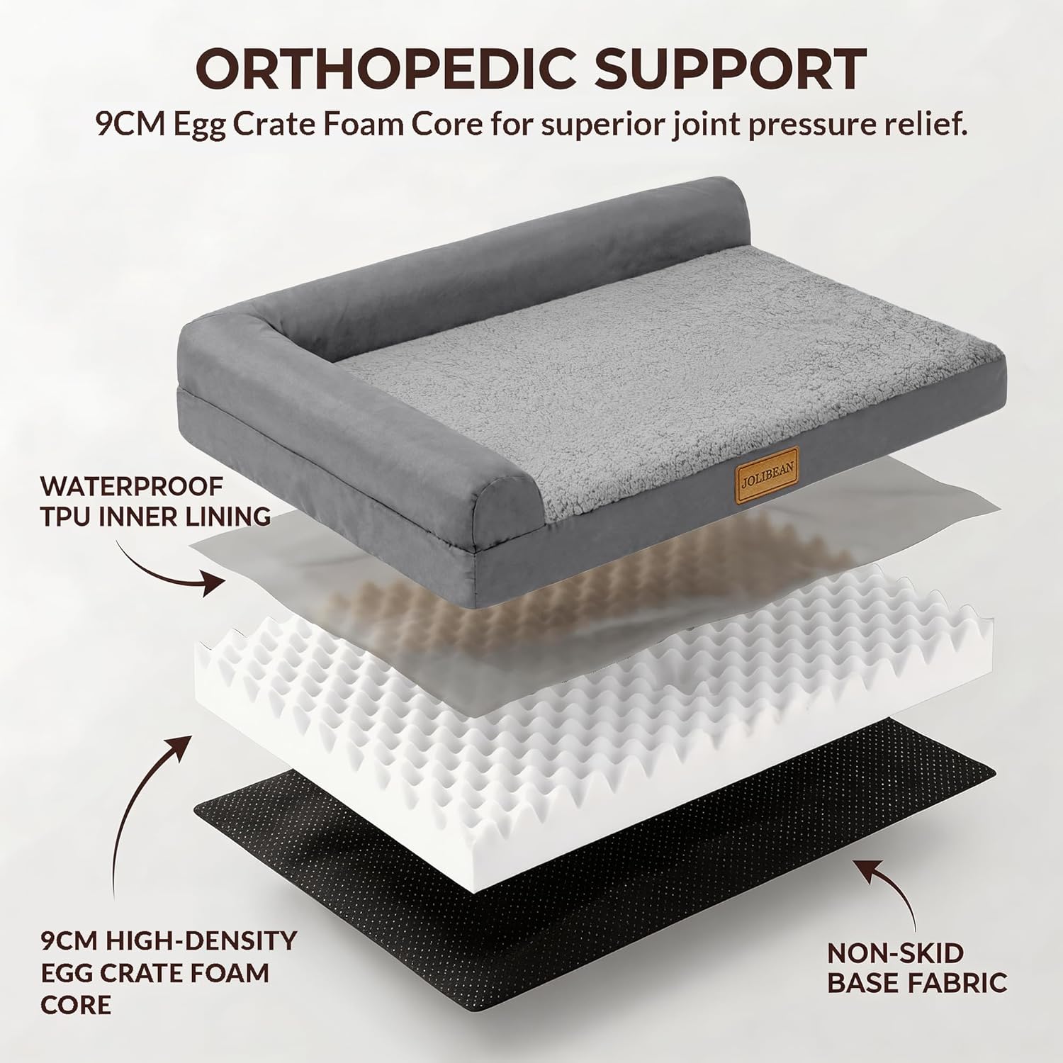 Detalle 2 de Jolibean Orthopedic XL Dog Bed 106x71cm – Large, Waterproof with Removable Cover