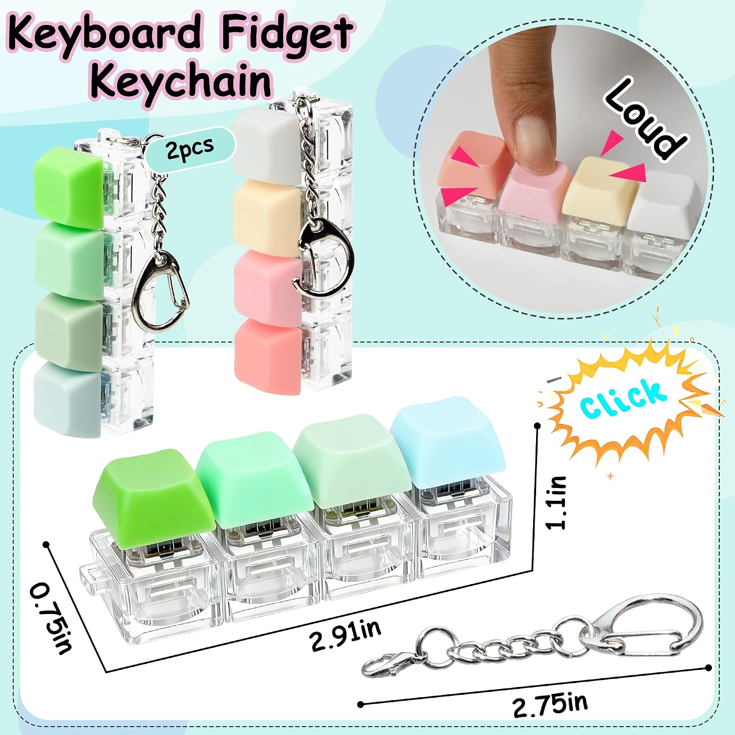 Detalle de 2 PCS Keyboard Fidget Toy Review: 4-in-1 Keyboard Decompression Button Keychains