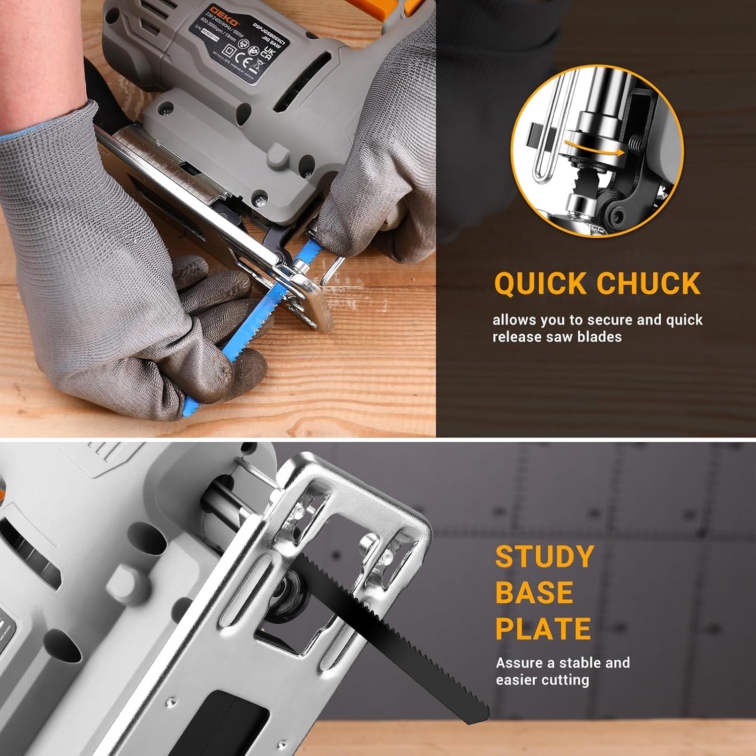 Thumbnail 3 de DEKOPRO 550W Electric Jigsaw (Power Jigsaw) with 6-Speed Control, LED & ±45° Bevel Cutting