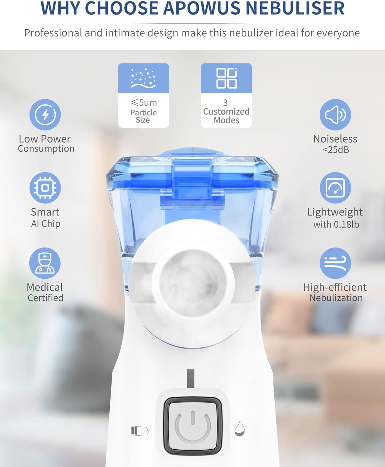Detalle de APOWUS Portable Nebulizer 0.18 lb 🩺