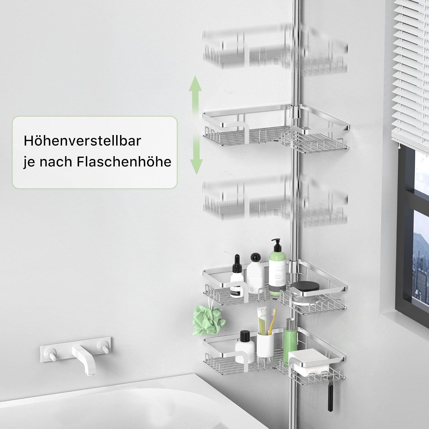 Detalle de Kegii Teleskop-Duschregal aus Edelstahl – Duschablage ohne Bohren, Ecke mit 4 Etagen