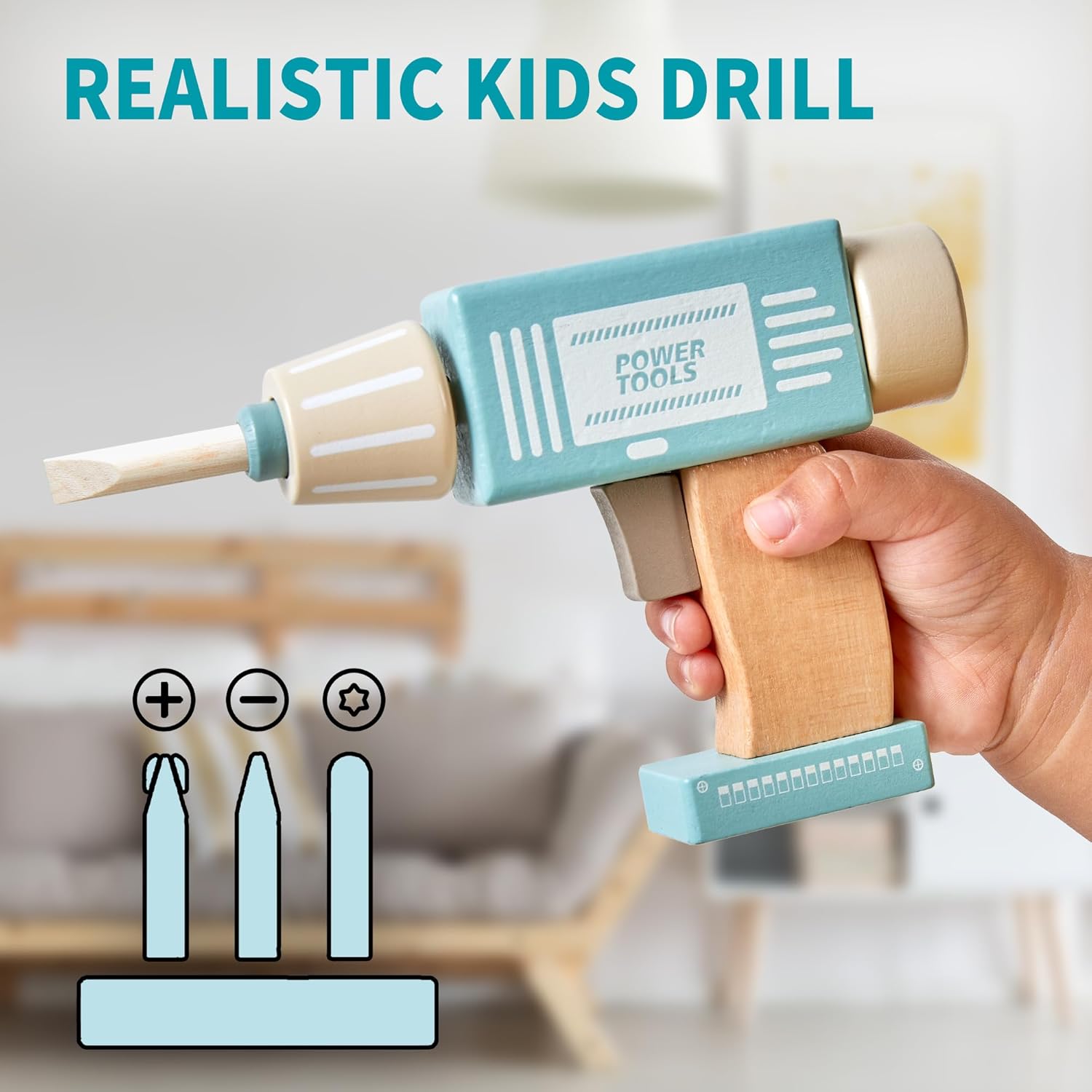 Detalle de Kinder Werkzeug Bank aus Holz – Set mit Gürtel und realistischen Spielwerkzeugen