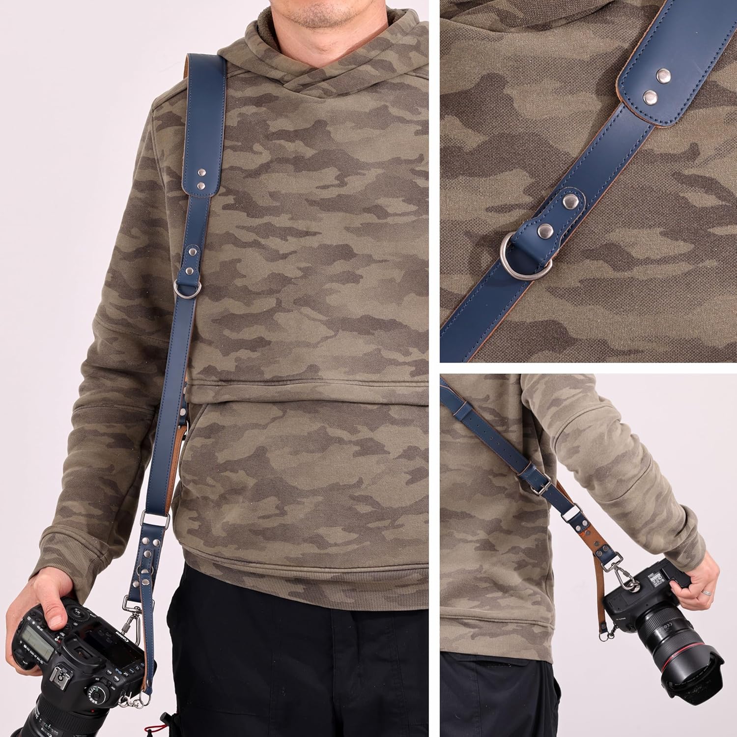 Detalle de Padwa Lifestyle Blauer Einzel-Kamera-Gurt aus Vollnarbenleder – Für DSLR/SLR