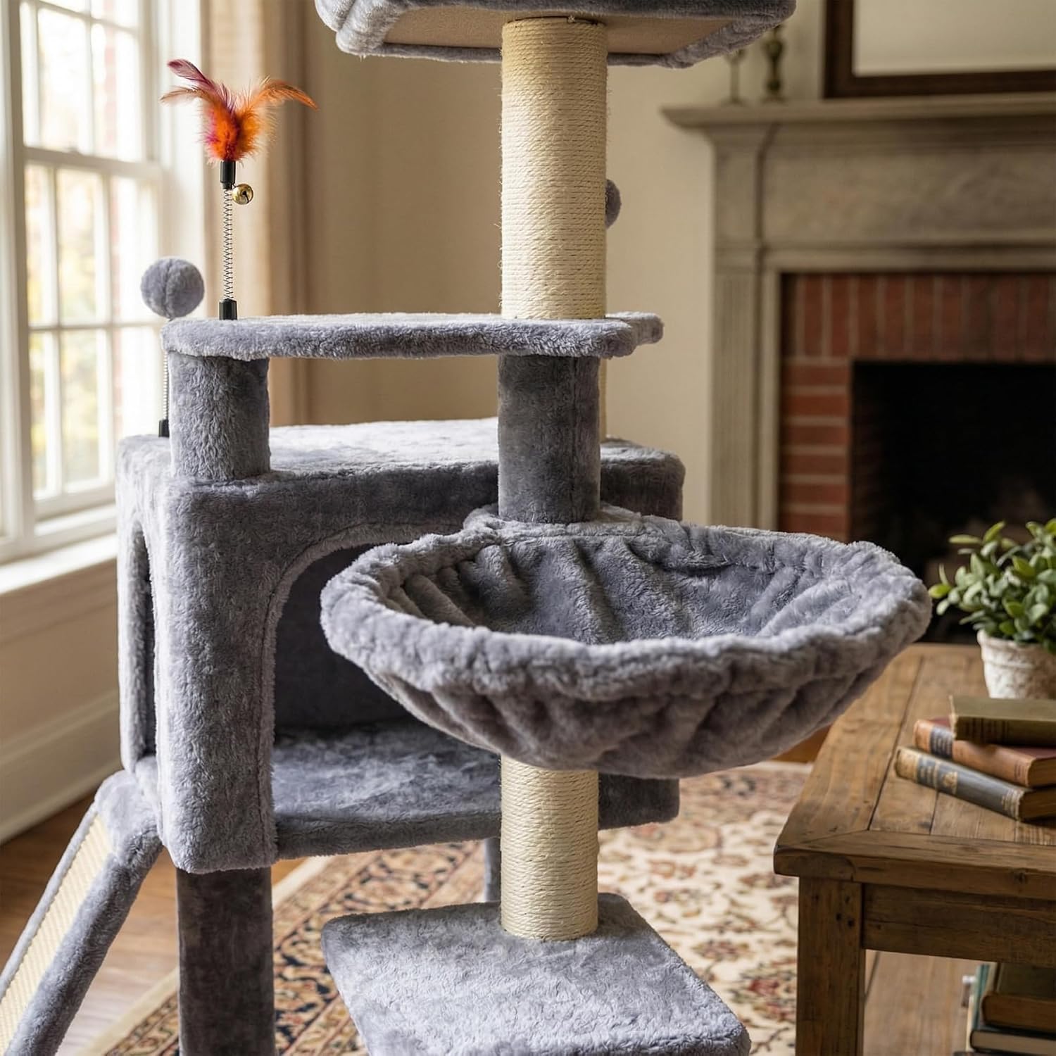 Detalle 1 de AIWIKIDE 12C 1200 Cat Tree with Sisal Scratching Posts, Hammock and Ball