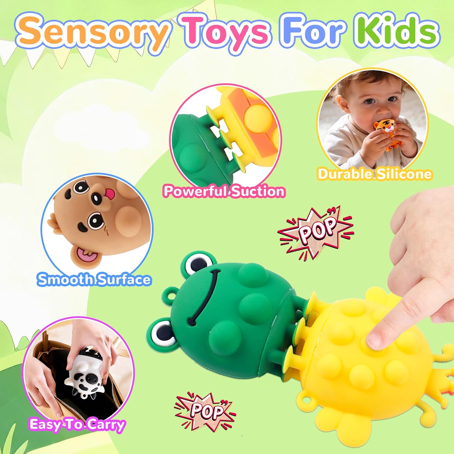 Detalle 2 de ChildFun Animal Suction Popper Sensory Toys, 6-Piece Silicone Set