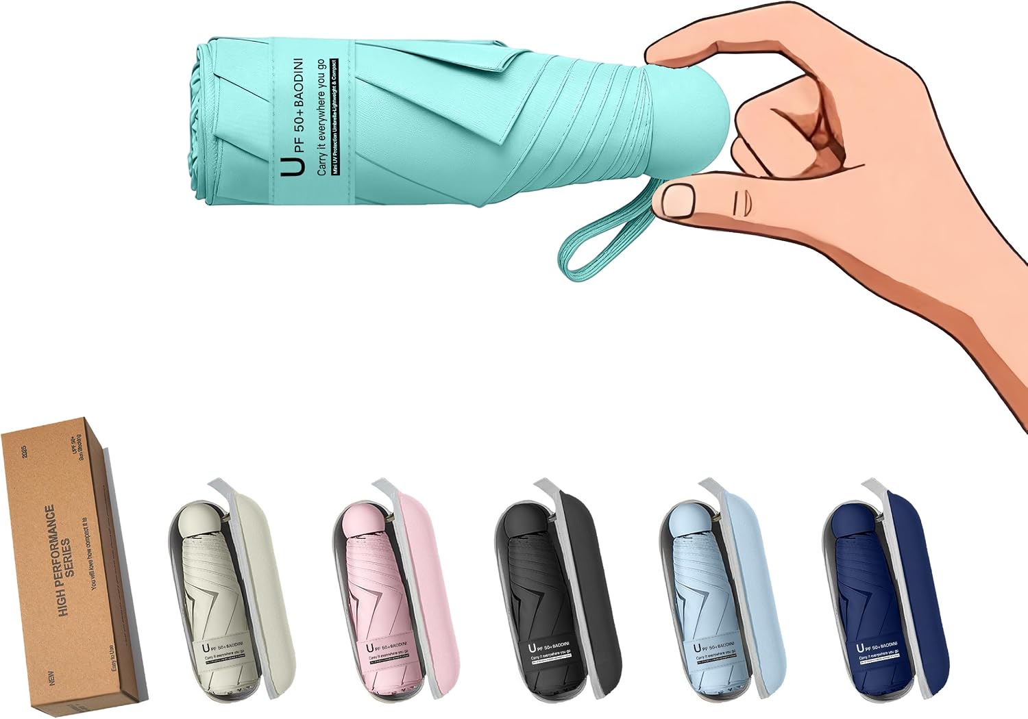 Detalle de BAODINI Travel Essentials Mini Umbrella for Purse with Case