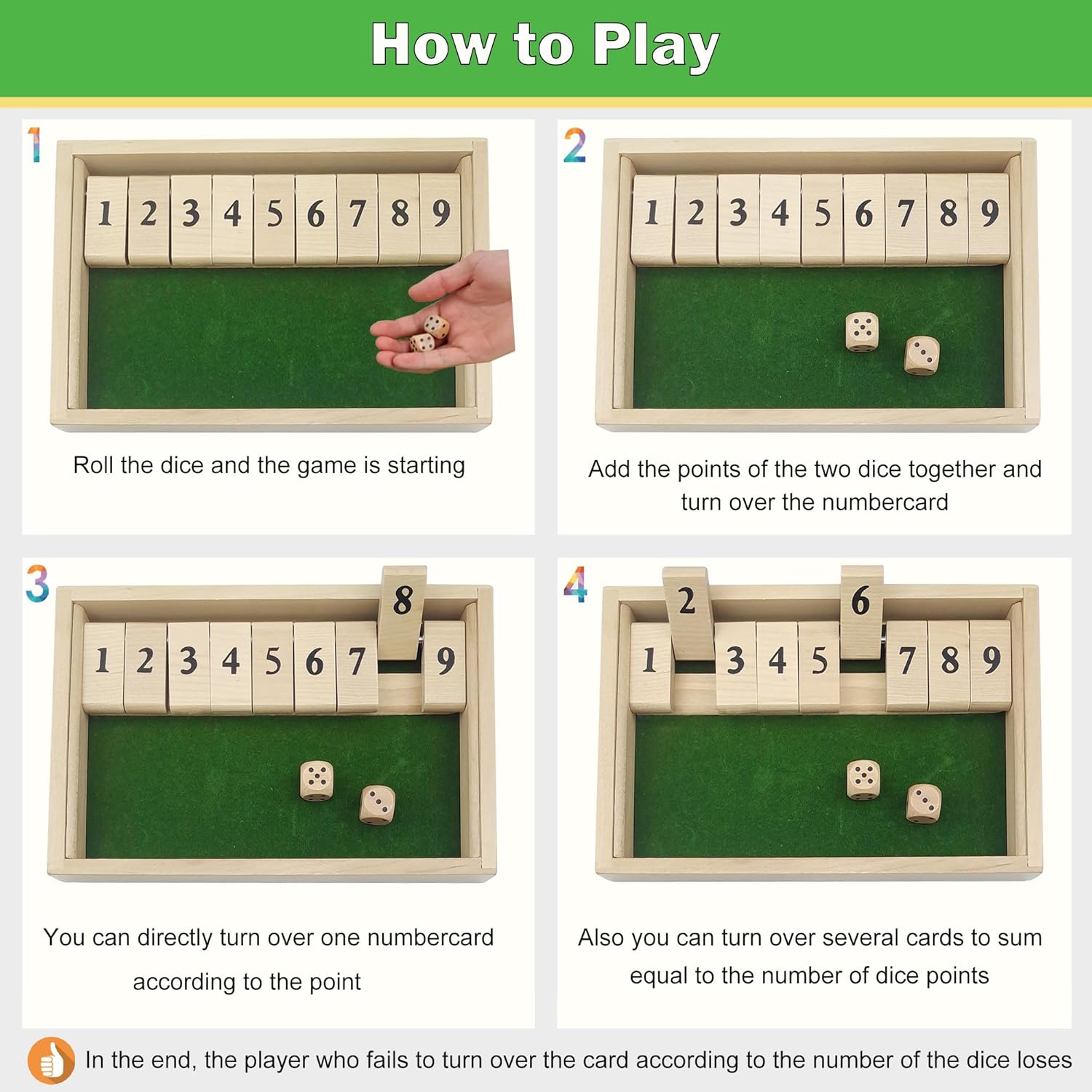 Detalle de VingaHouse Shut the Box Game โ 2-player wooden board ๐ฒ
