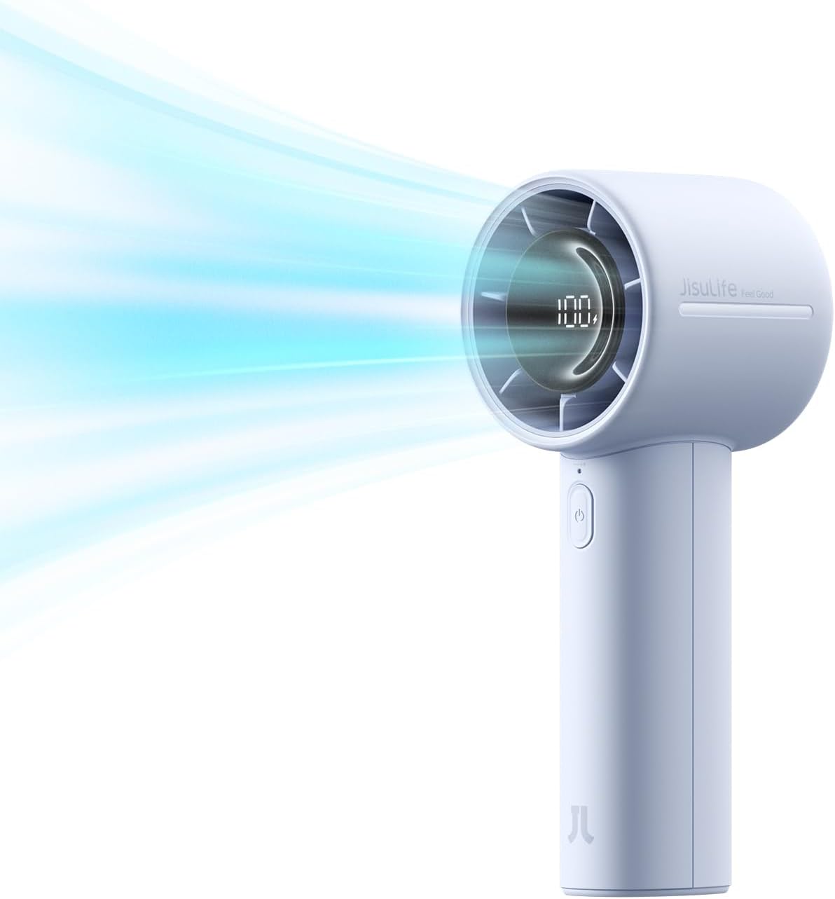 Detalle de JISULIFE Portable Handheld Turbo Fan (5000mAh) – 5 Speeds, LED Display, 28H Runtime