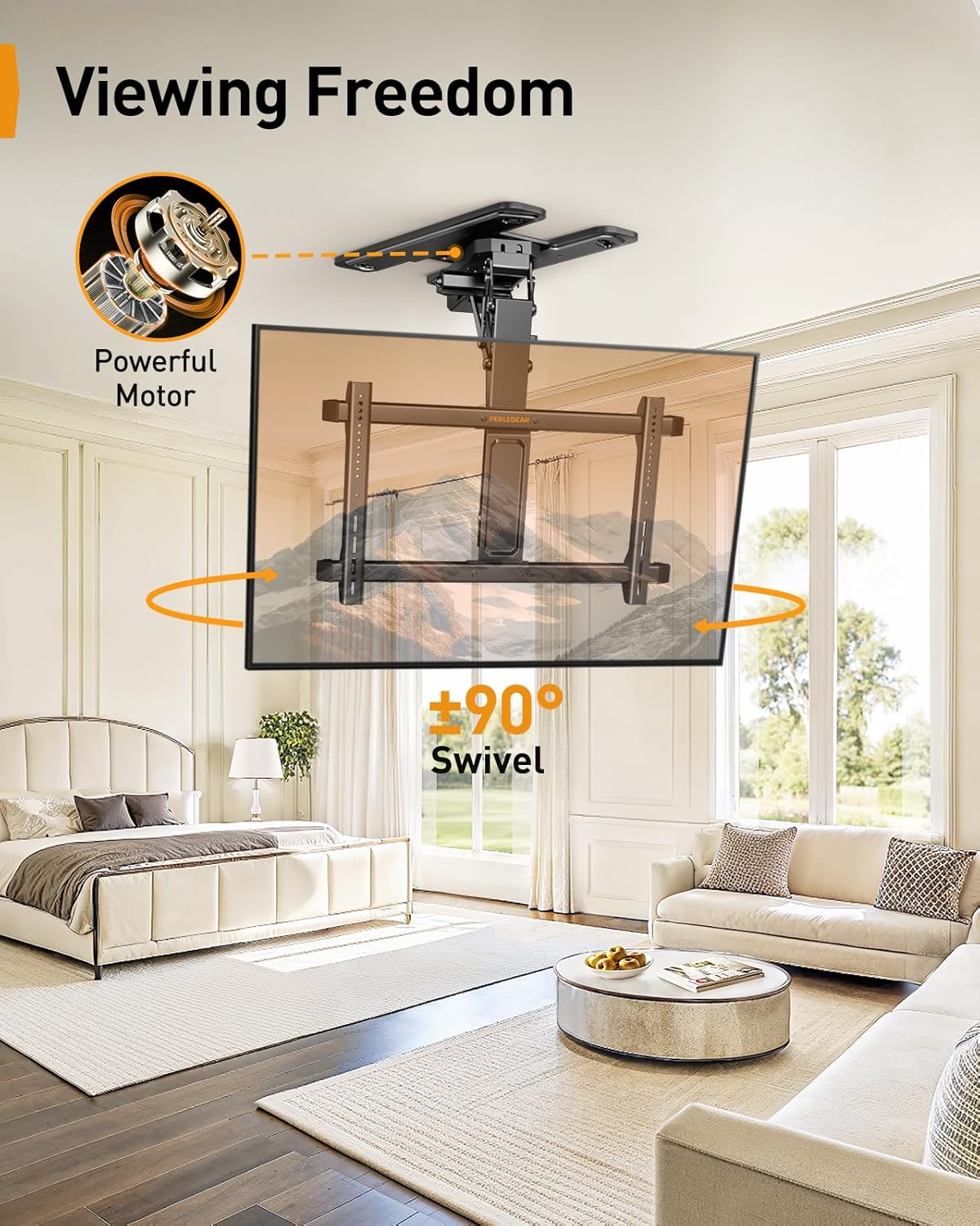 Thumbnail 5 de Perlegear PGCM12B Electric Ceiling TV Mount: Motorized Full-Motion for 32"–75" TVs up to 110 lbs