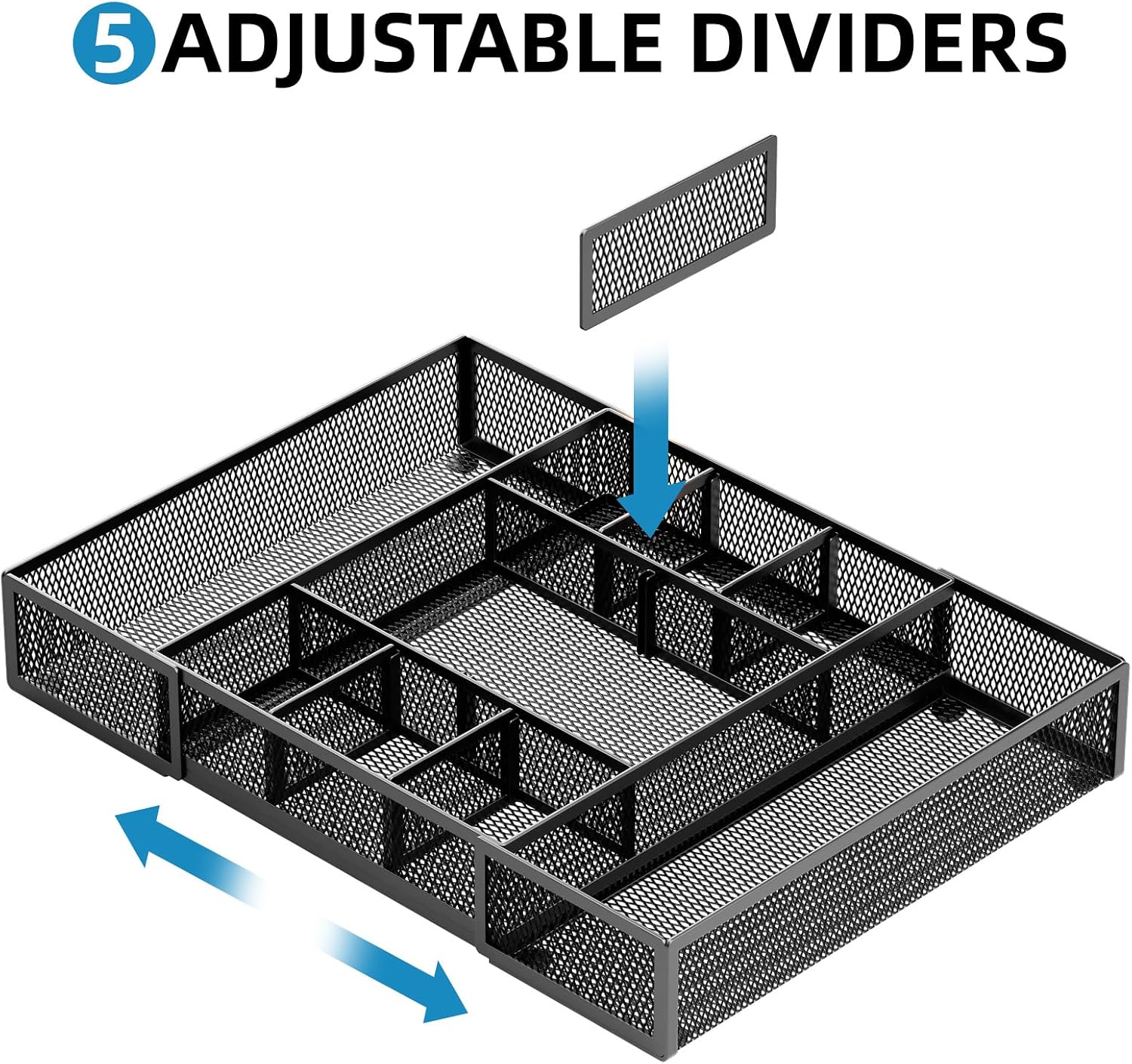 Detalle de Marbrasse Black-2P Expandable Mesh Desk Drawer Organizer, 10 Compartments