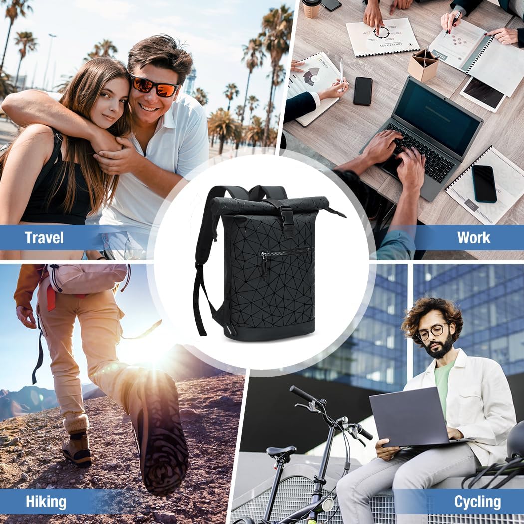 Thumbnail 6 de Lekeinchi Rolltop Rucksack Wasserdicht – 17 Zoll Laptop, Großes Fassungsvermögen, Damen & Herren, Reiserucksack im Rautenmuster