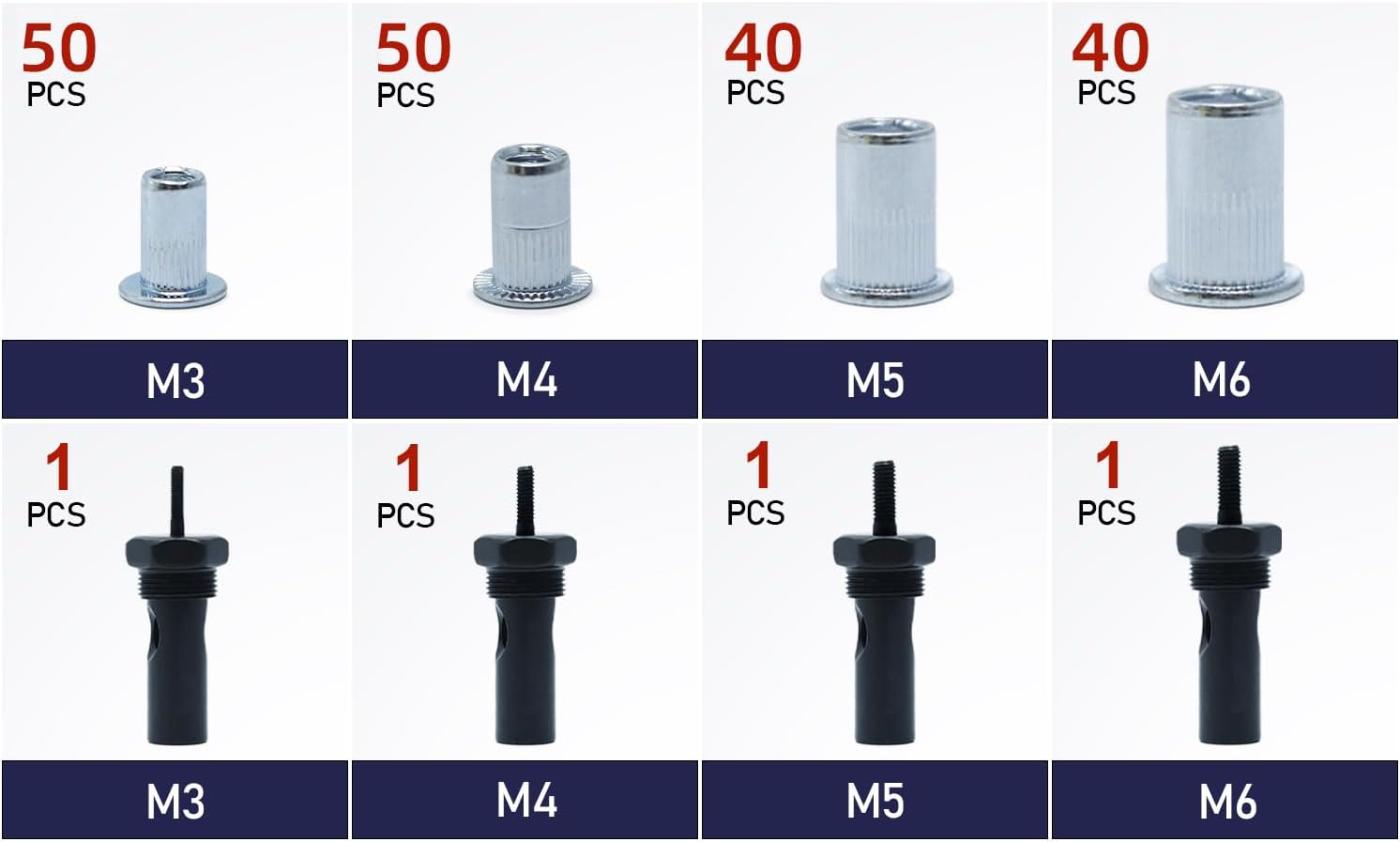 Detalle 2 de CCLIFE Rivettatrice Professionale per Inserti Filettati con 4 Mandrini Intercambiabili M3–M6 e 180 Dadi – Facile da Sostituire
