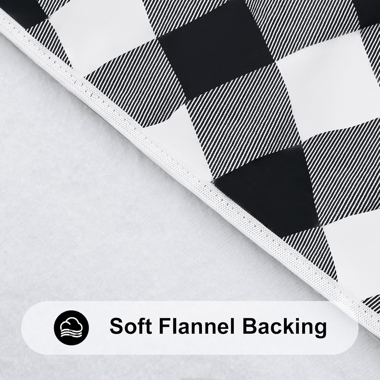 Detalle 2 de Smiry Round Picnic Tablecloth (Elastic Fitted, Waterproof Vinyl) for 36"–44" Tables in Black & White Buffalo Plaid