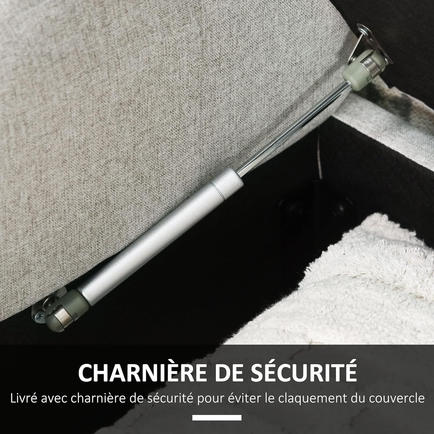 Thumbnail 6 de HOMCOM banc de rangement 146,5 x 49 x 72 cm avec coffre en tissu aspect lin et pieds en bois, gris