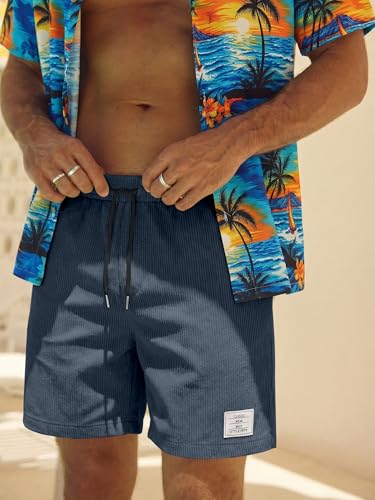 Thumbnail 6 de JMIERR Kurze Hosen Herren Corduroy Shorts – elastischer Bund, Taschen, Blau (Größen S–3XL)