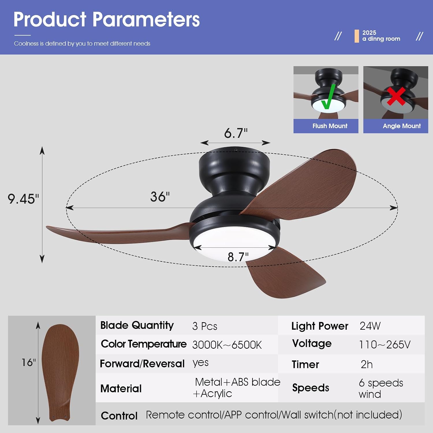 Detalle 2 de Kviflon 36-inch ceiling fan with light