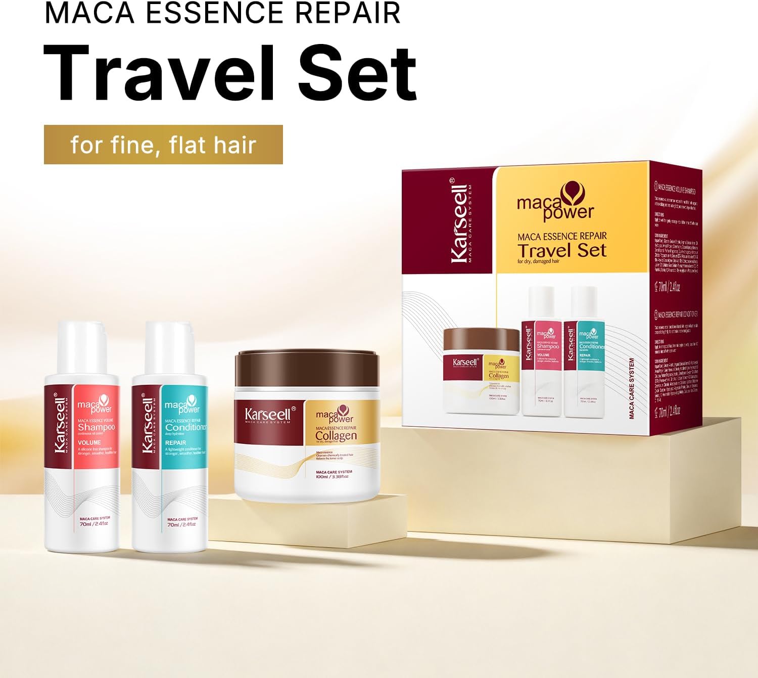 Thumbnail 5 de Karseell Coffret de soins capillaires Collagen (masque + shampooing volumateur + après-shampooing) en formats voyage