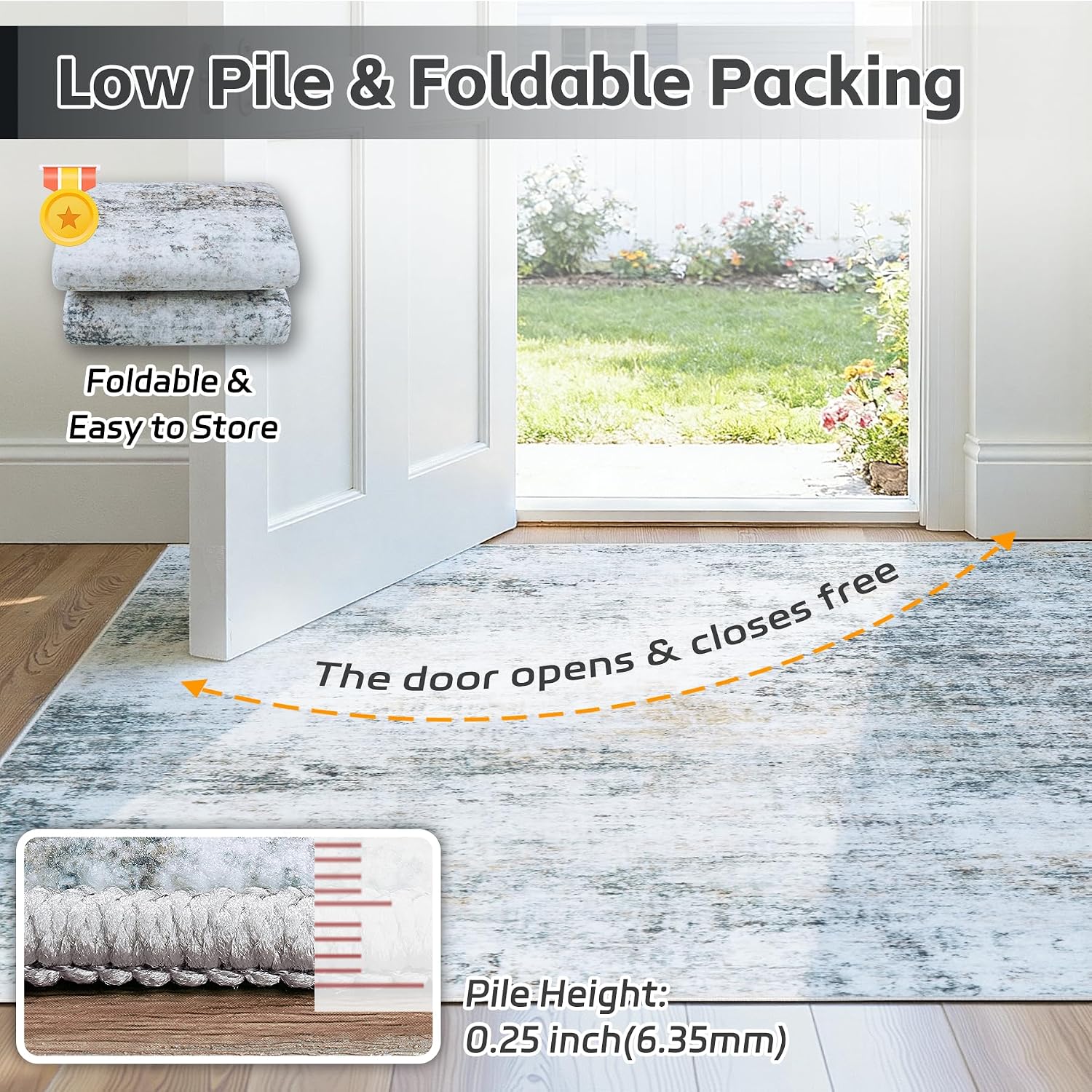 Thumbnail 6 de Crority 10' x 12' Washable Area Rug, Low-Pile Abstract Blue-Gray Design
