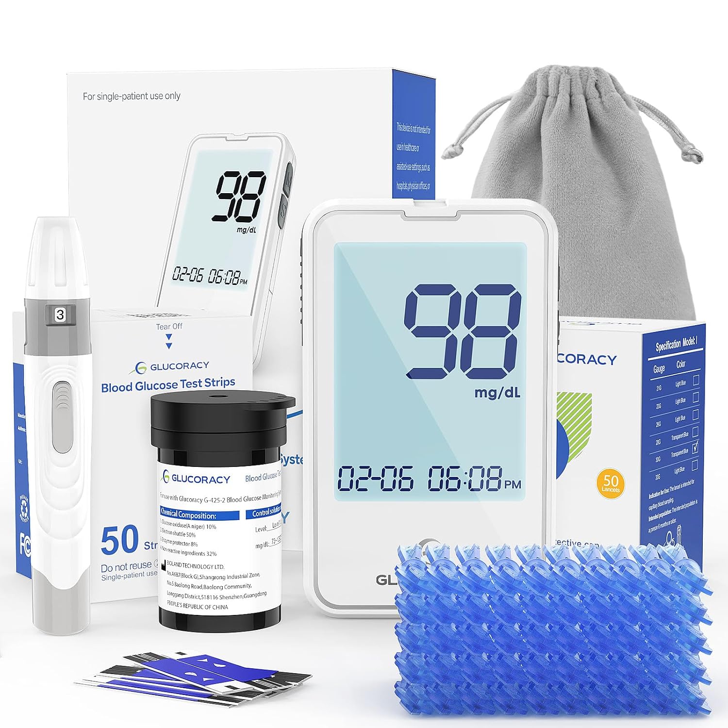 Detalle de Glucoracy G-425-2 Blood Glucose Meter Kit with 50 Strips and Lancets
