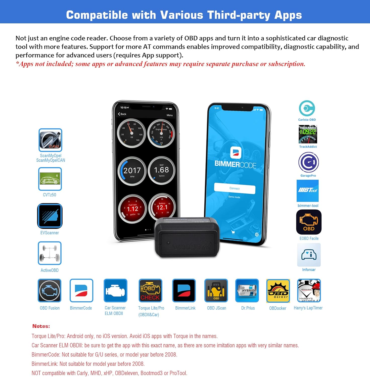 Detalle de Veepeak OBDCheck BLE+ Bluetooth OBD II Scanner (OBD II car code reader for iOS & Android)