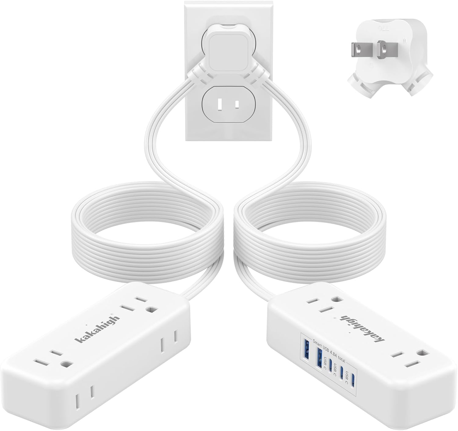 Detalle de kakahigh 788 Split Extension Cord, 20-Foot, Flat Plug, 4 Outlets and USB-C