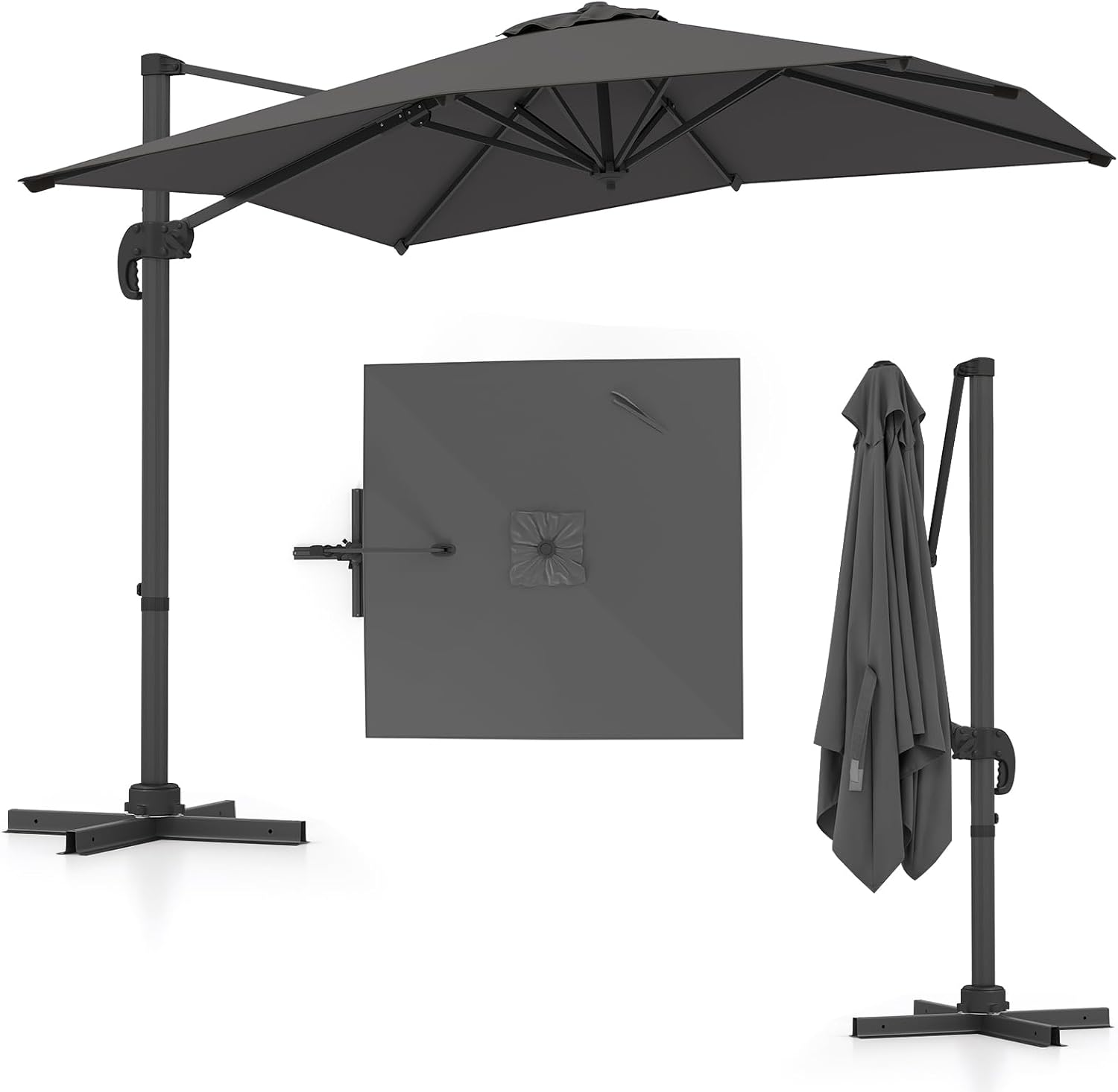 Thumbnail 5 de COSTWAY Parasol Déporté Carré 3x3m à Manivelle – Inclinable, Rotation 360° et Tissu UV 100% Polyester