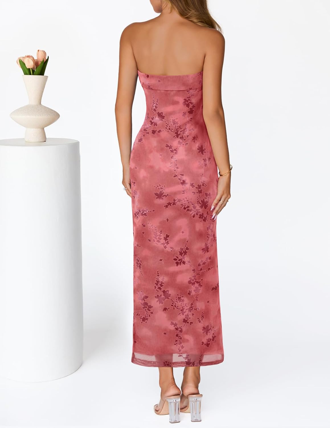 Thumbnail 5 de MEROKEETY Women's 2026 Summer Floral Strapless Dress: Maxi Bodycon with Slit
