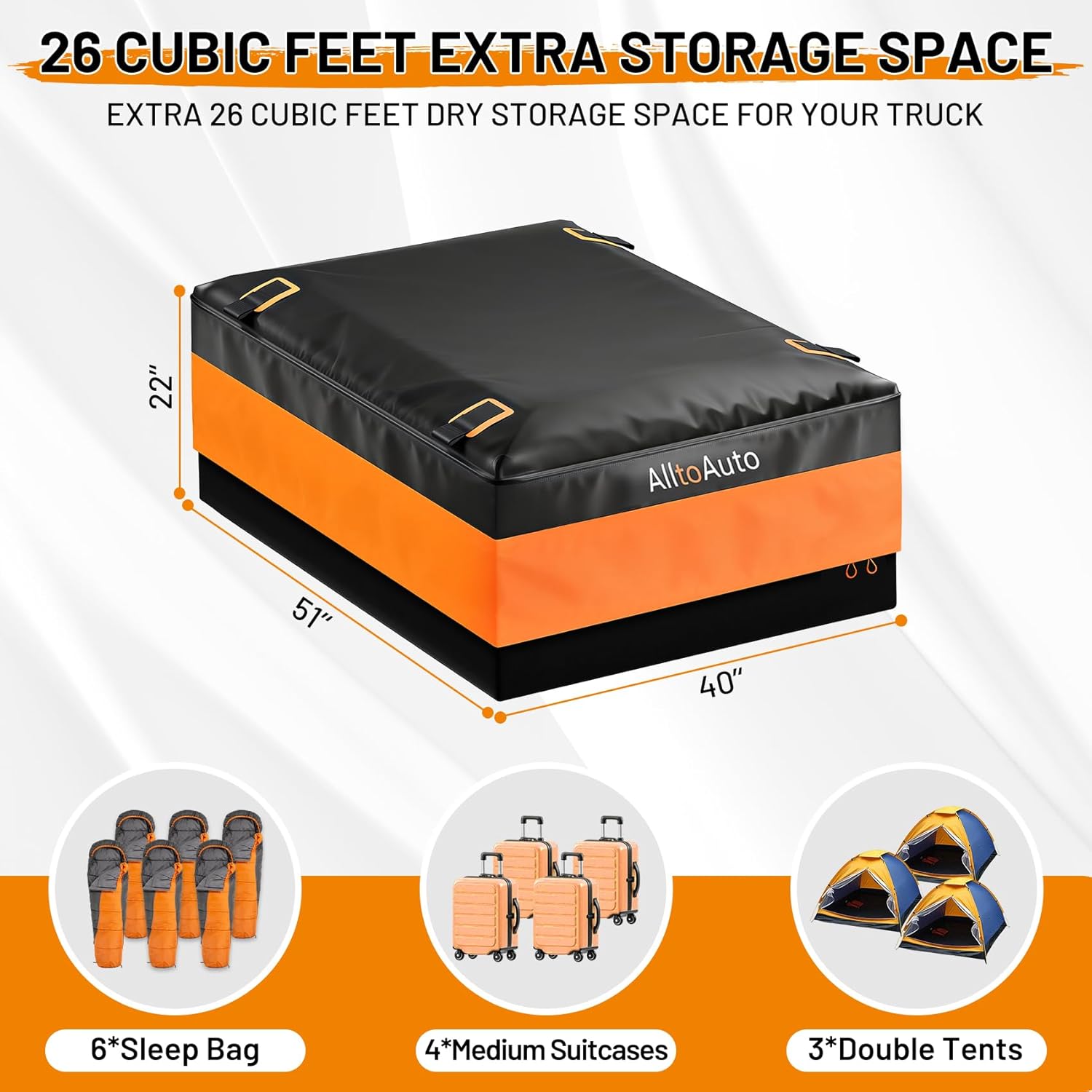 Thumbnail 1 de [All-in-One Bundle] 26 CuFt Waterproof Truck Bed Cargo Bag with Heavy-Duty Cargo Net (50"x40"x22")