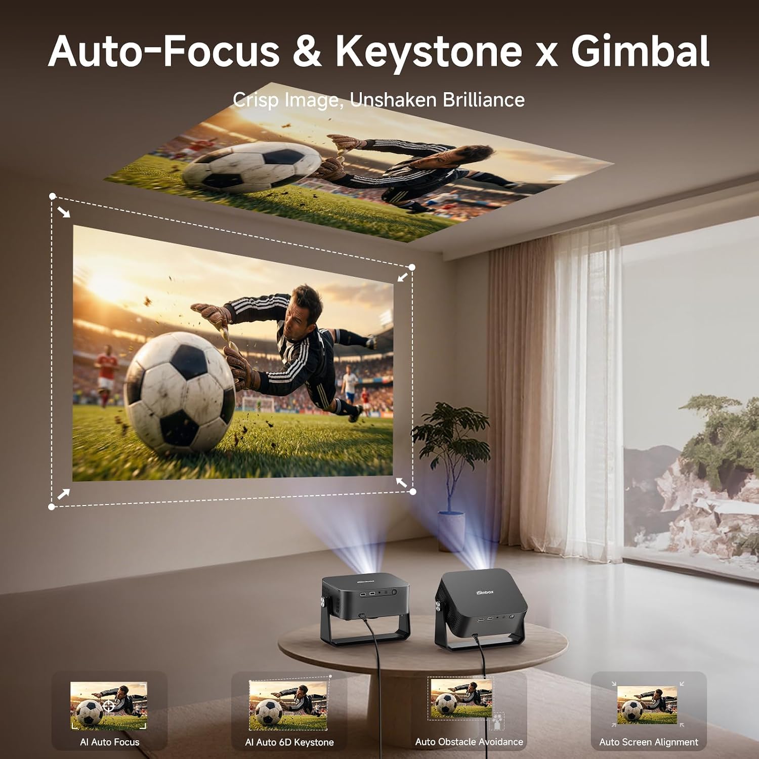 Thumbnail 3 de [2000 ANSI/Auto Focus & Keystone/Built-in APP] 4K Outdoor Projector with WiFi and Bluetooth (Smart Portable Home Theater)
