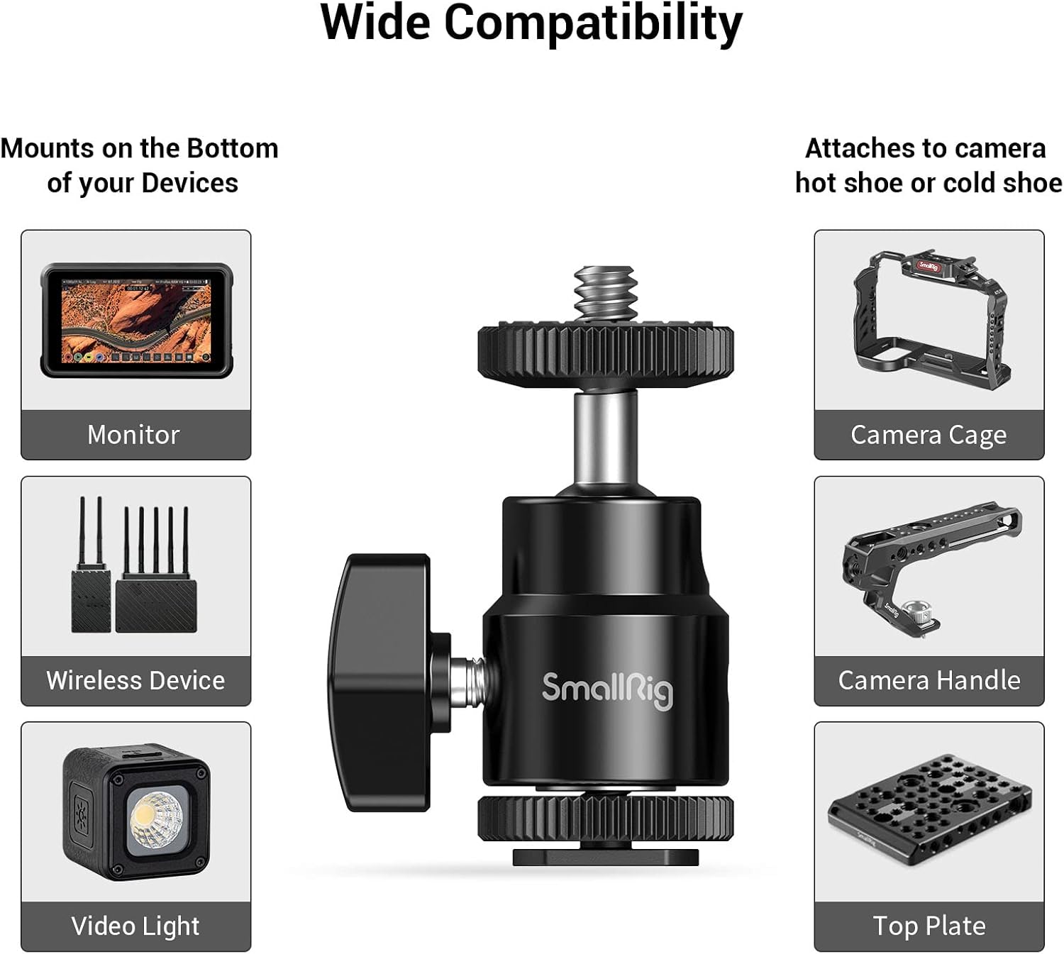Detalle 2 de SMALLRIG EVF Support Moniteur/Monitor Mount 2059 (paquet de 2) avec vis 1/4" et griffe froide