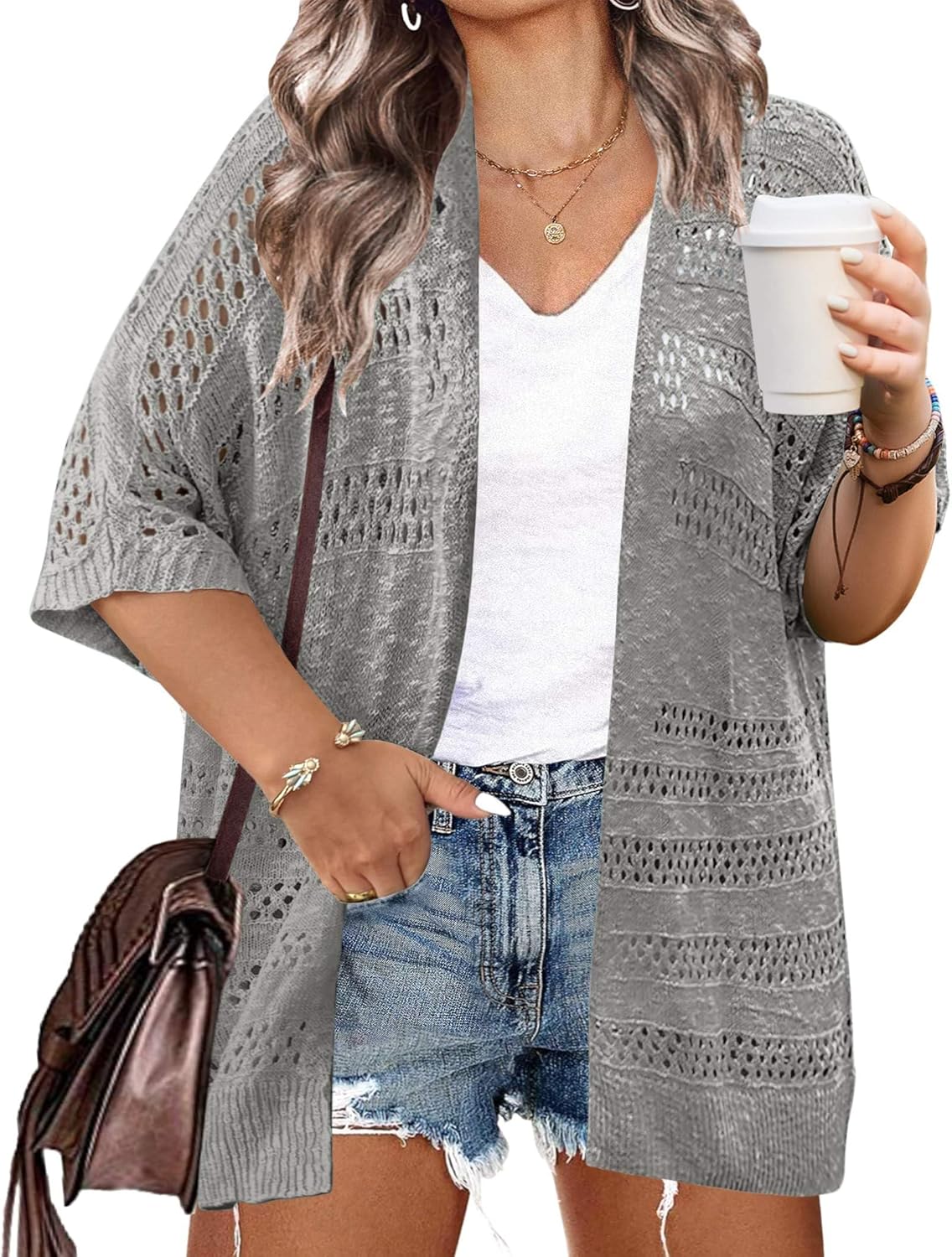 Thumbnail 6 de IN'VOLAND Plus Size Lightweight Crochet Cardigan for Women