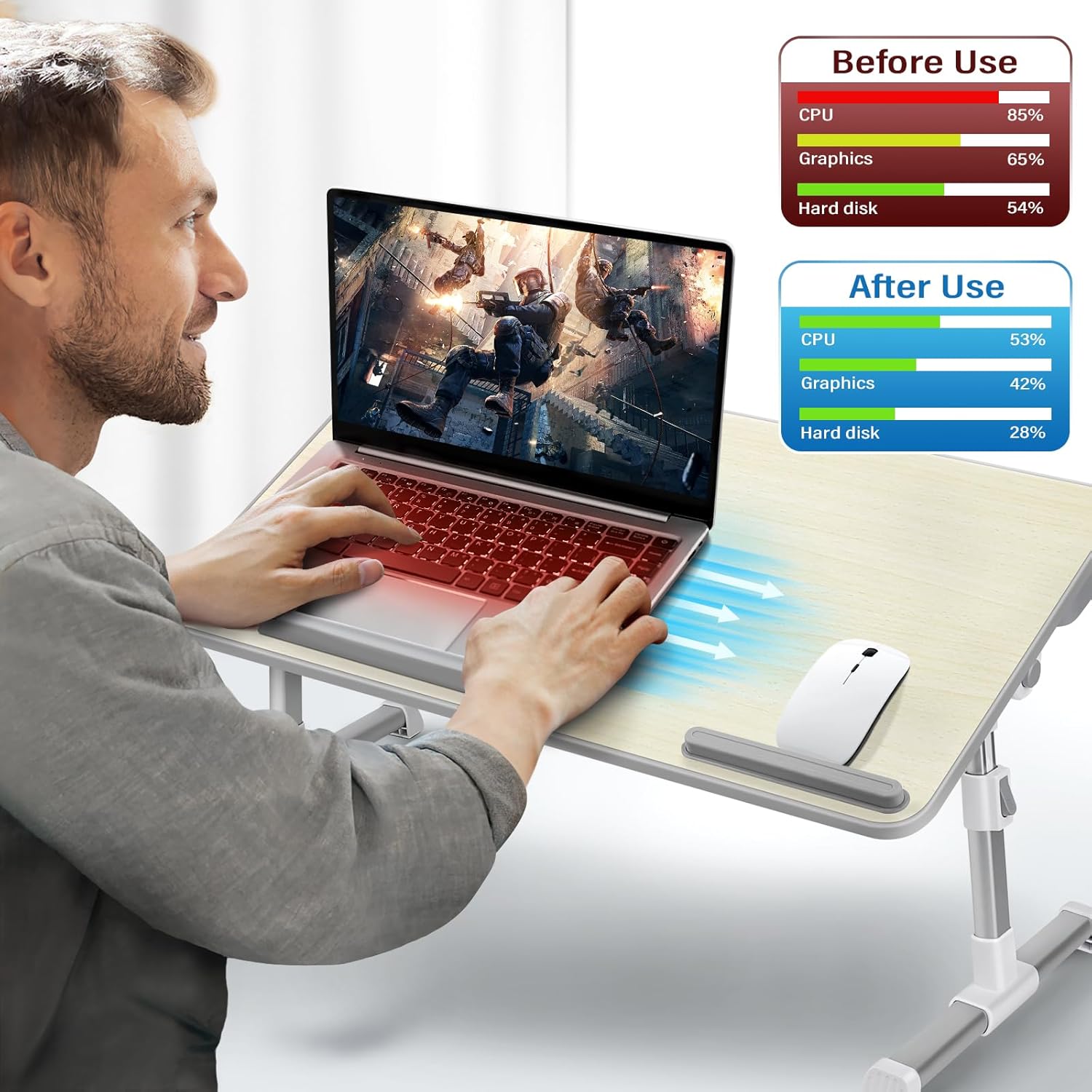 Thumbnail 2 de AirOpen Table de lit pour ordinateur portable pliable, réglable en hauteur et en angle (60 x 34 cm, beige)